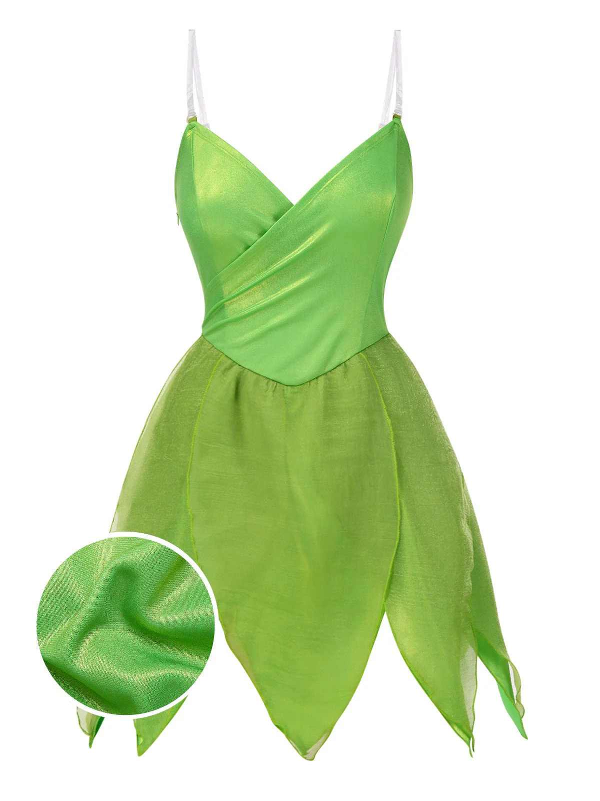 Grün 1970er Tinkerbell Elf Blütenblatt Saum Mini Kleid - Image 3