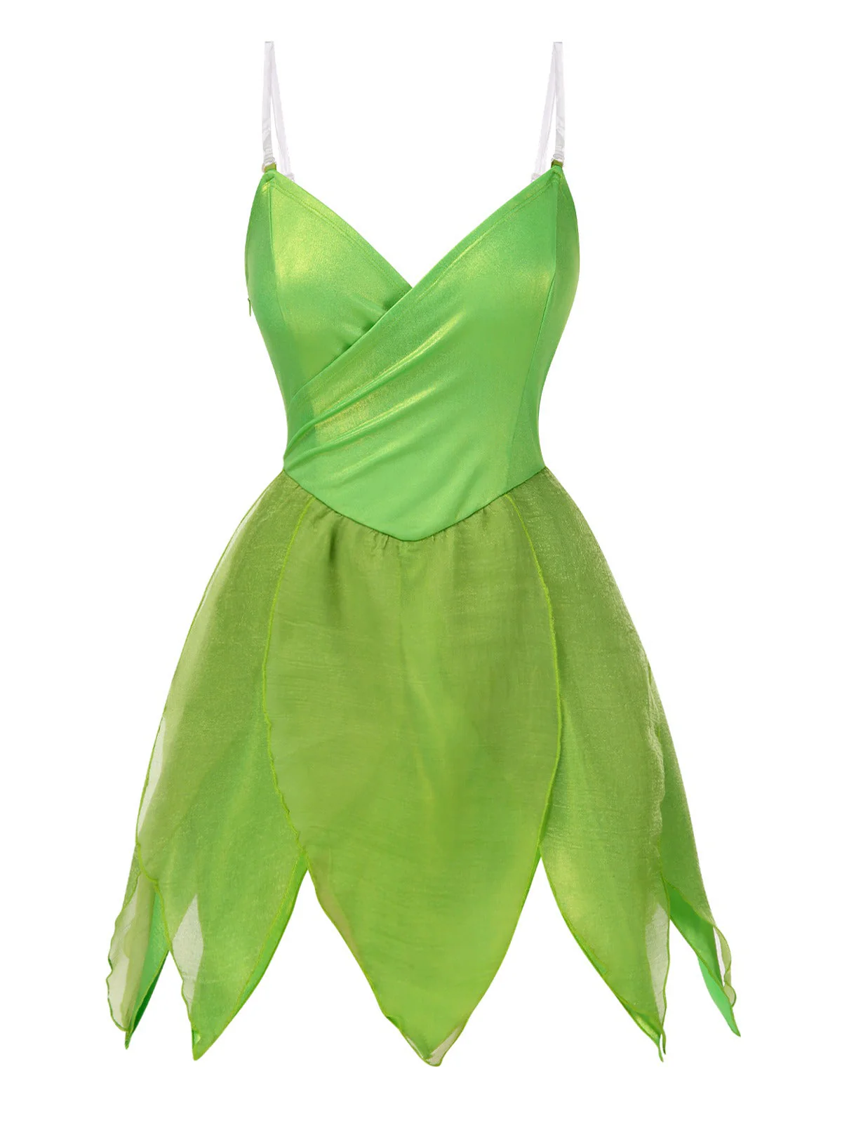Grün 1970er Tinkerbell Elf Blütenblatt Saum Mini Kleid - Image 4