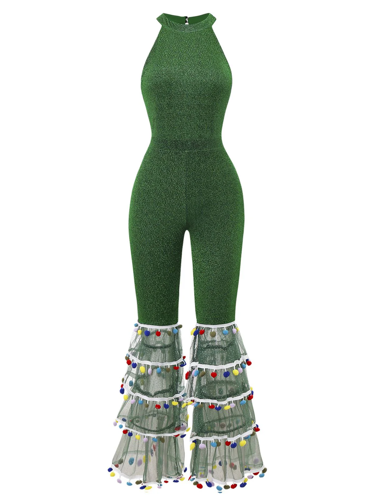 Grün 1980er Solide Glitzernd Verspotten Netz Jumpsuit - Image 2