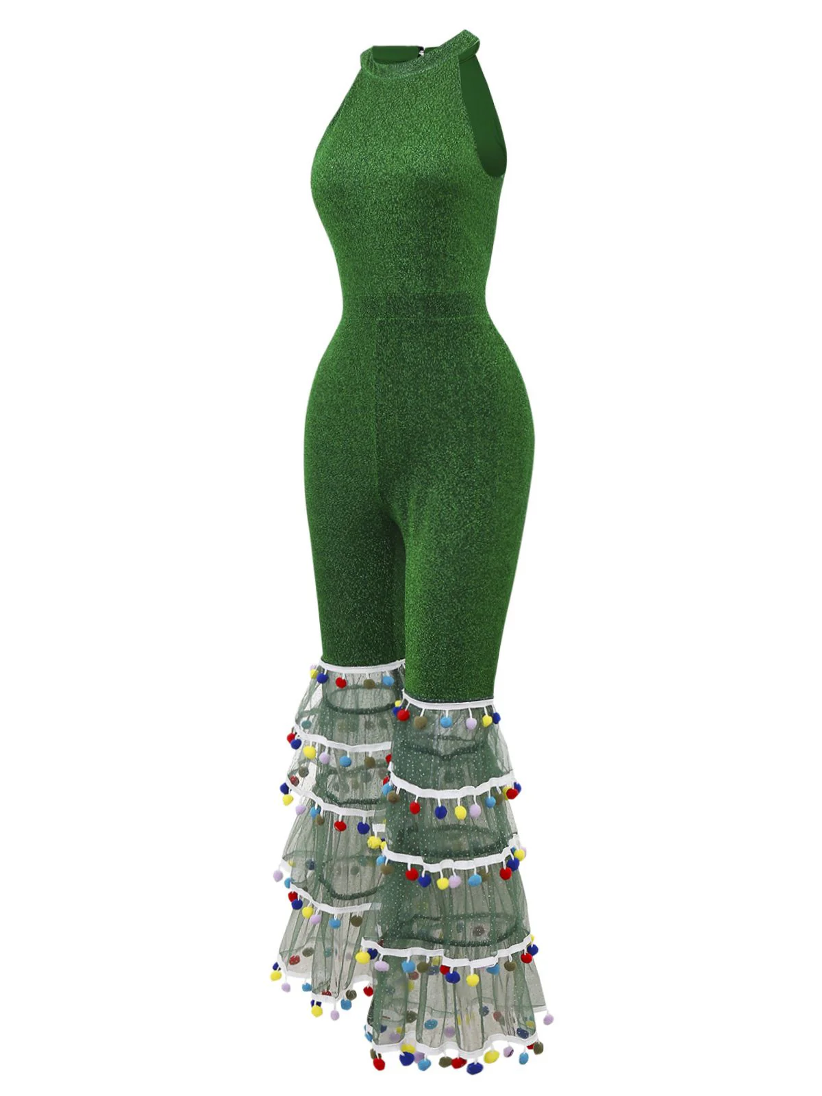 Grün 1980er Solide Glitzernd Verspotten Netz Jumpsuit - Image 3