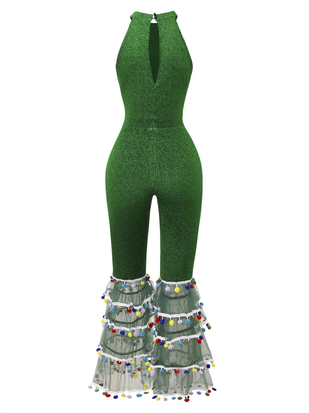 Grün 1980er Solide Glitzernd Verspotten Netz Jumpsuit - Image 4