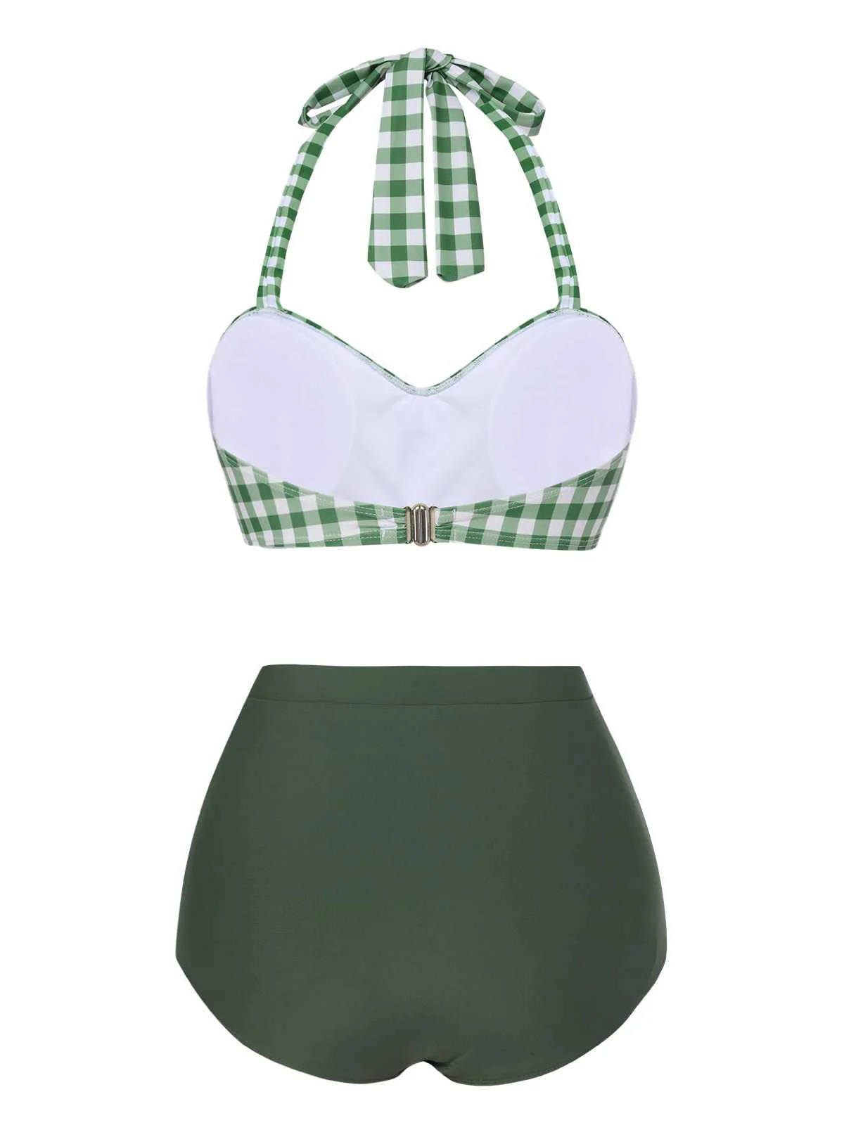 Grün Grau 1940er Halter Plaids Bikini Set - Image 4