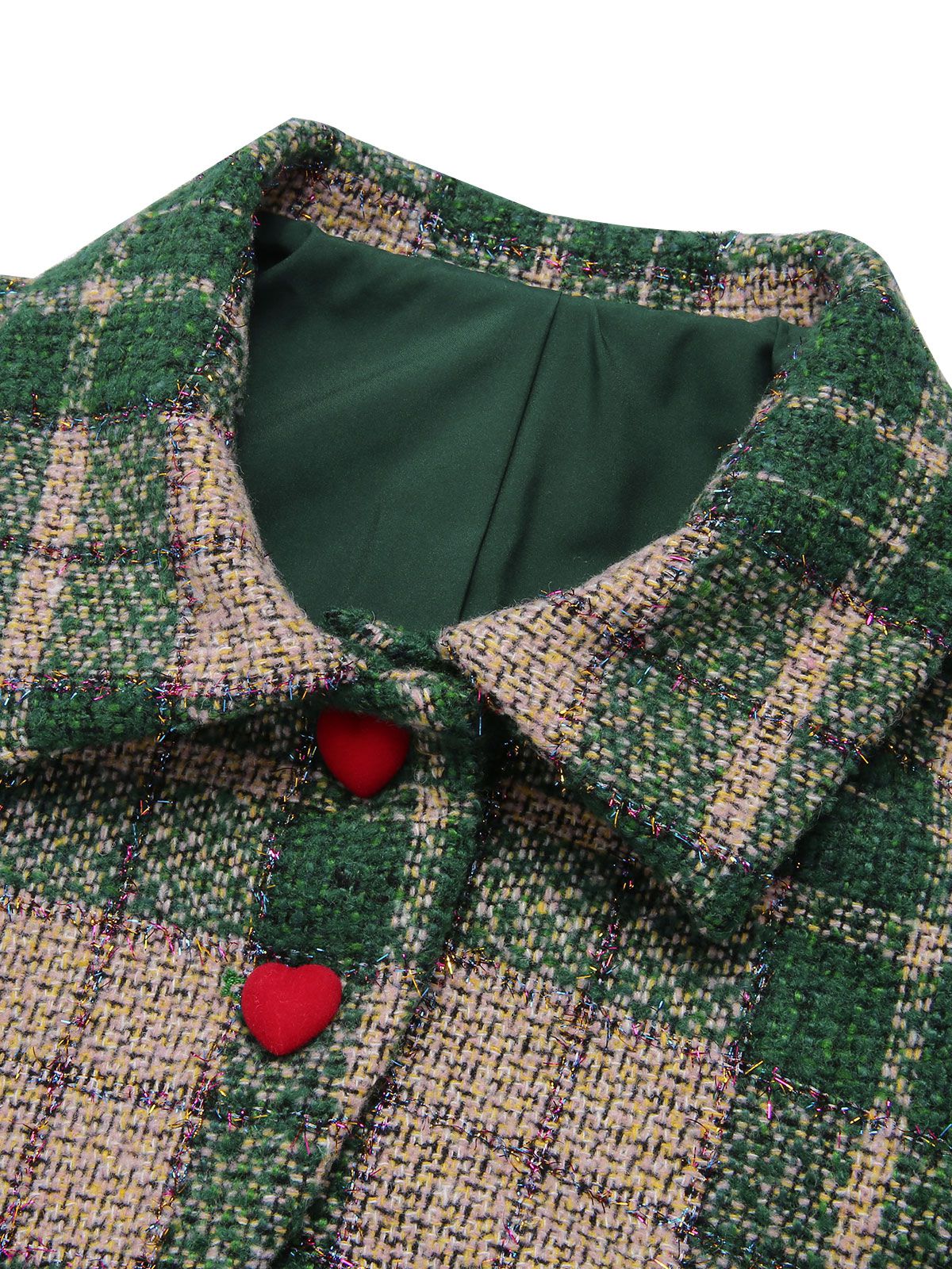 Grün 1950er Revers Schottisches Plaid Kurze Jacke - Image 7