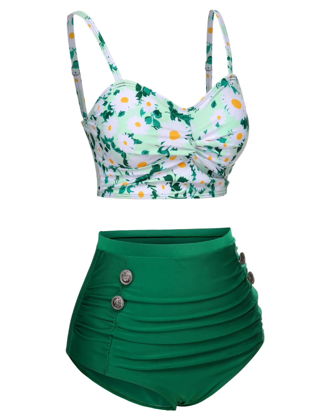Grüner 1950er Daisy Strap Plissee Badeanzug - Image 3