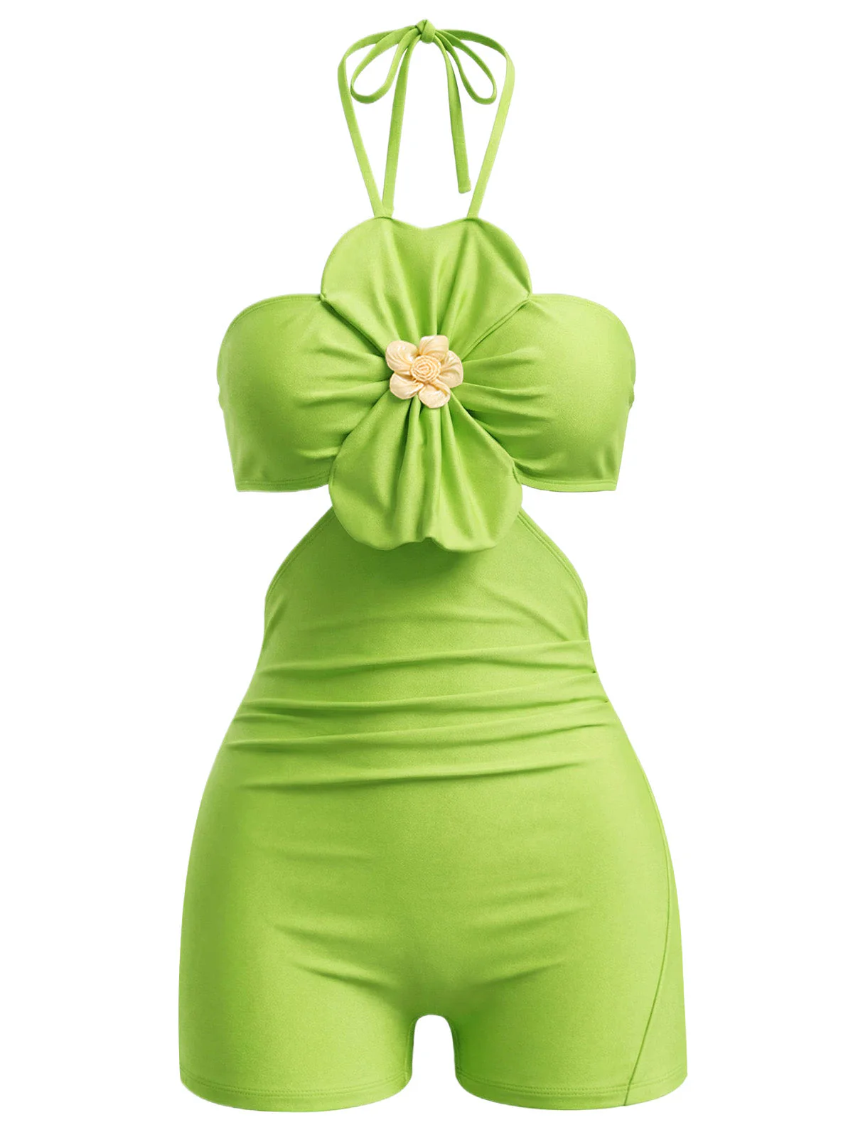 [Vorverkauf] Grüner 60er Badeanzug mit Blumen und Neckholder - Image 2