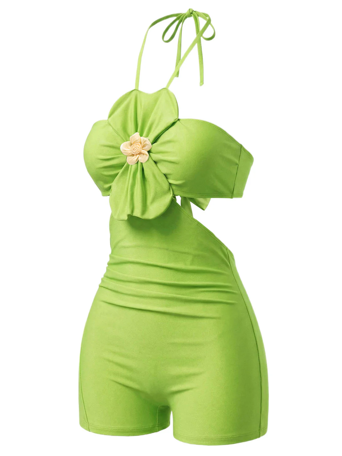 [Vorverkauf] Grüner 60er Badeanzug mit Blumen und Neckholder - Image 3