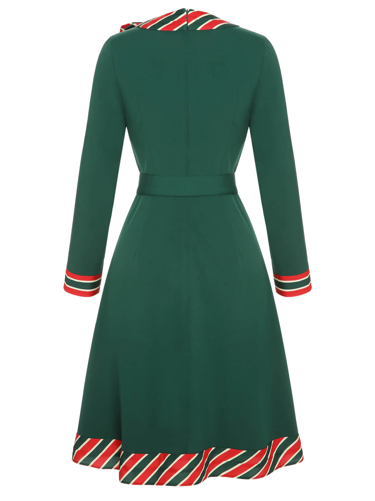 Grünes 1940er Streifen Patchwork Kleid mit Gürtel - Image 4