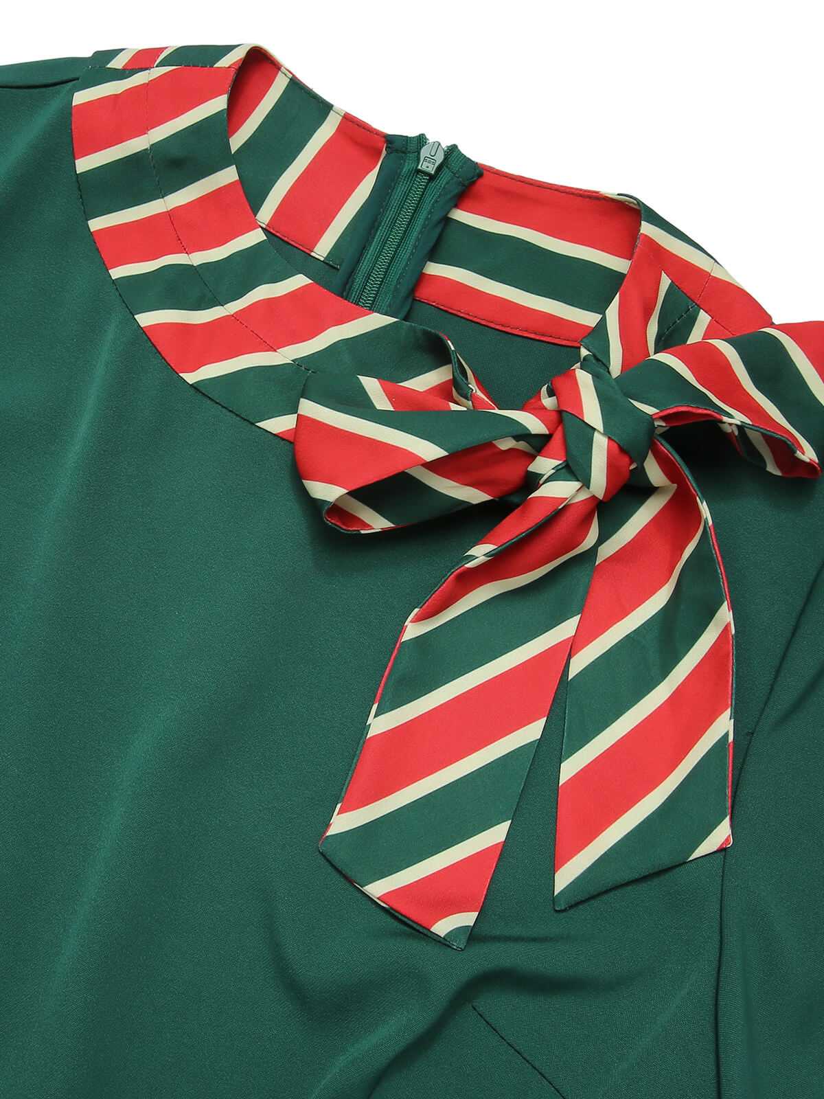 Grünes 1940er Streifen Patchwork Kleid mit Gürtel - Image 5