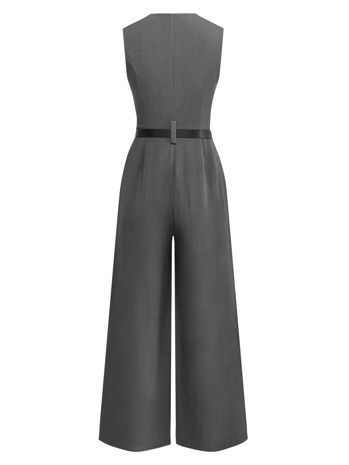 Grau 1930er Solide Ärmellos Büro Gürtel Jumpsuit - Image 2