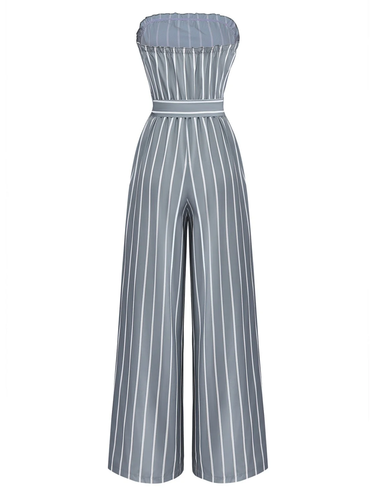 Grau 1930er Trägerlos Streifen Gegürtet Jumpsuit - Image 3