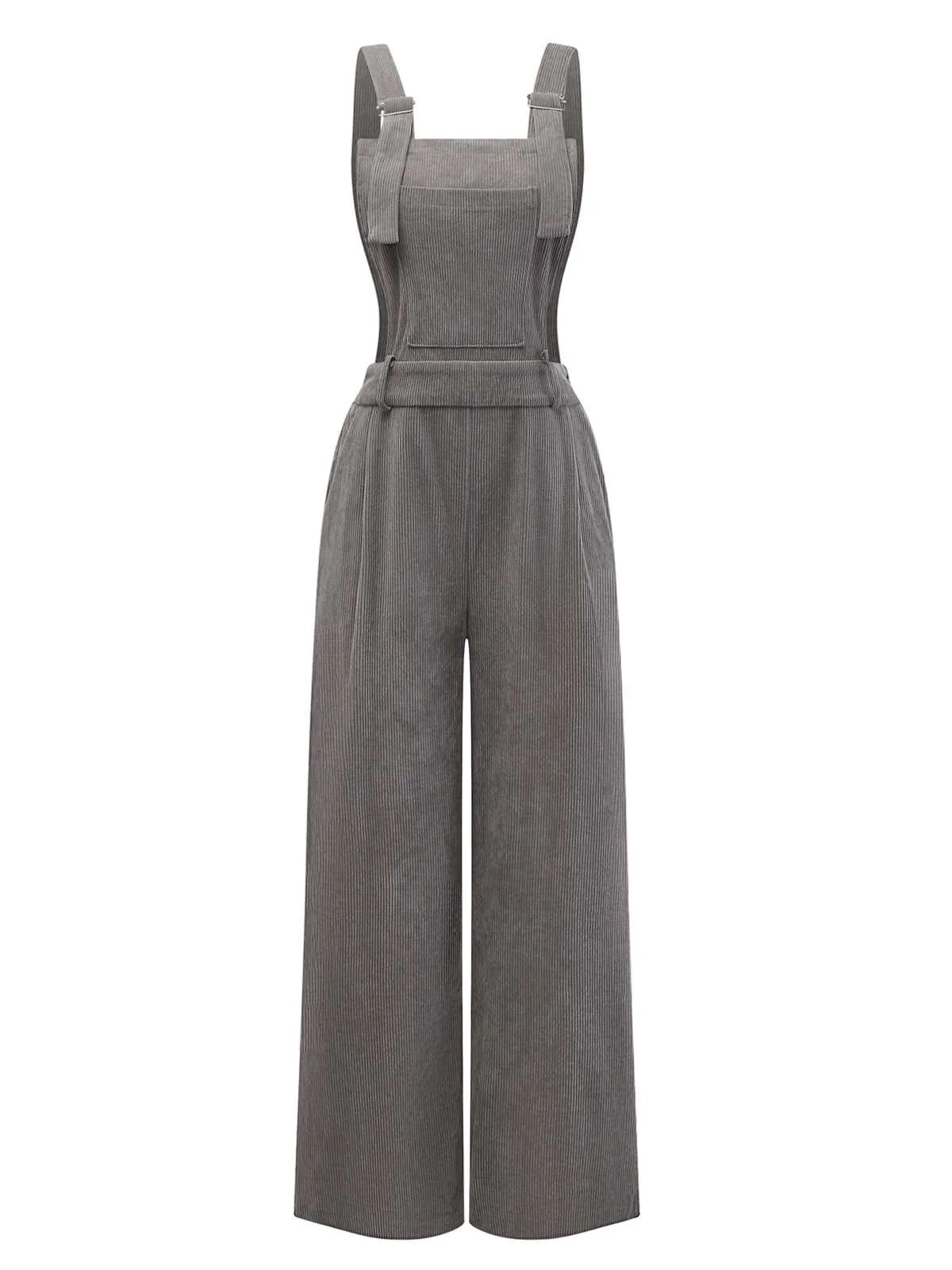 Grau 1940er Cord Weit-Bein Latzhose Jumpsuit - Image 2