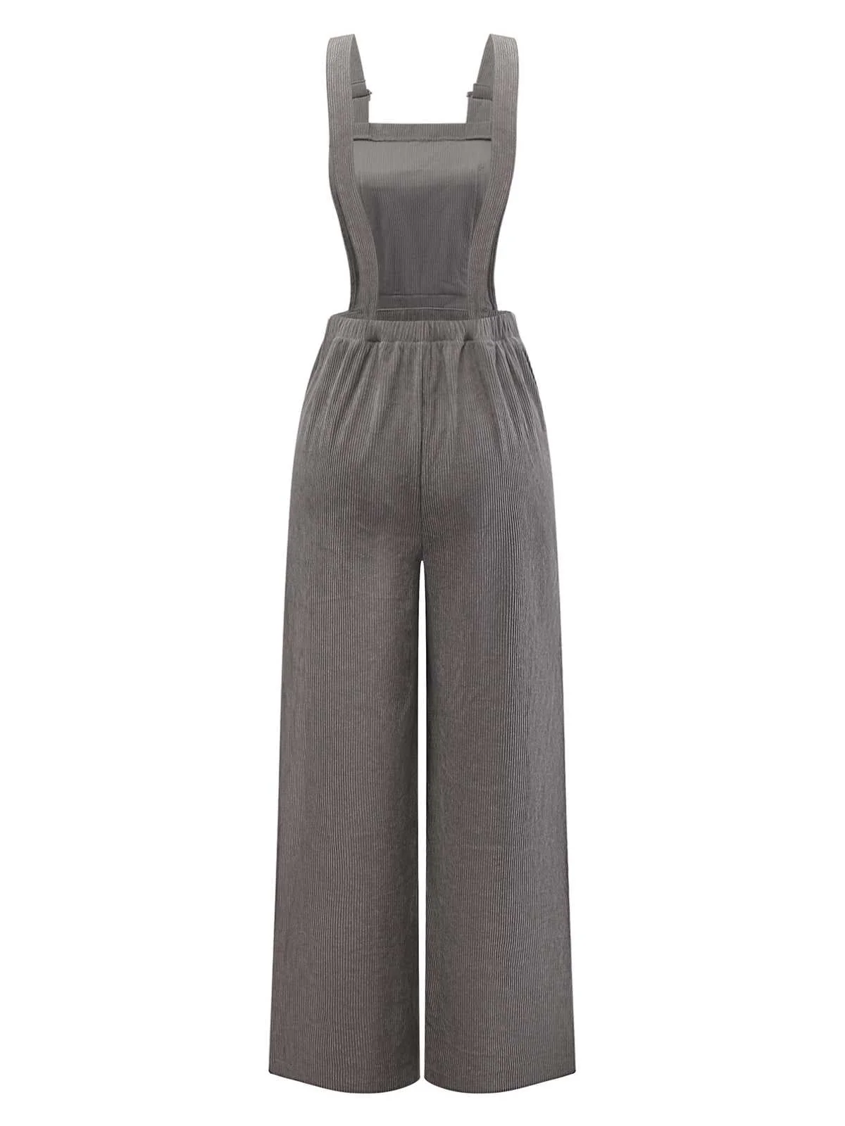 Grau 1940er Cord Weit-Bein Latzhose Jumpsuit - Image 3