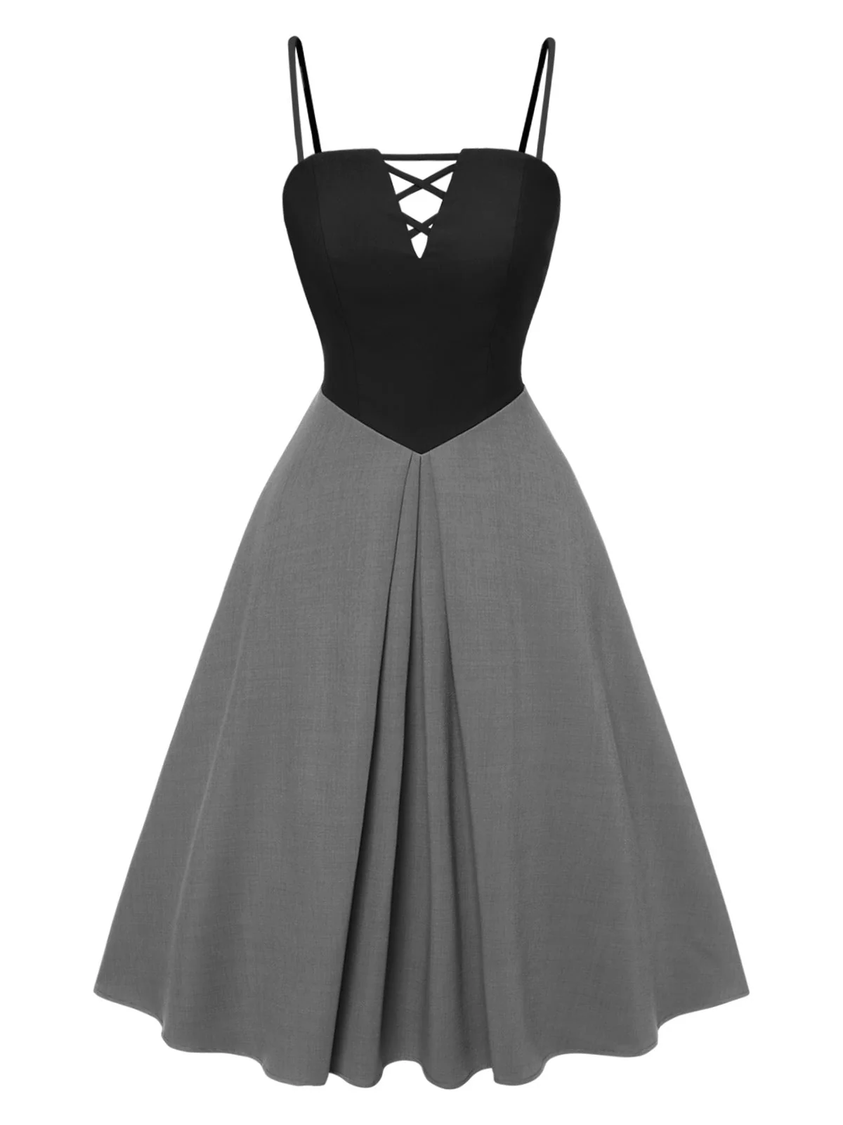 Grau 1940er Farbblock Plissiertes Träger Kleid - Image 2