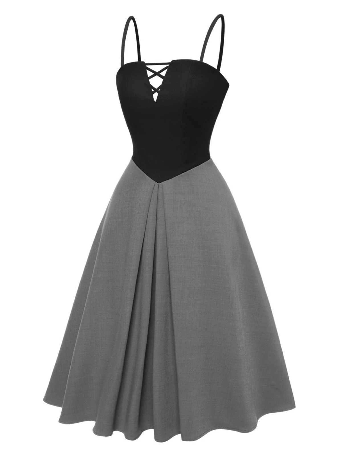 Grau 1940er Farbblock Plissiertes Träger Kleid - Image 3