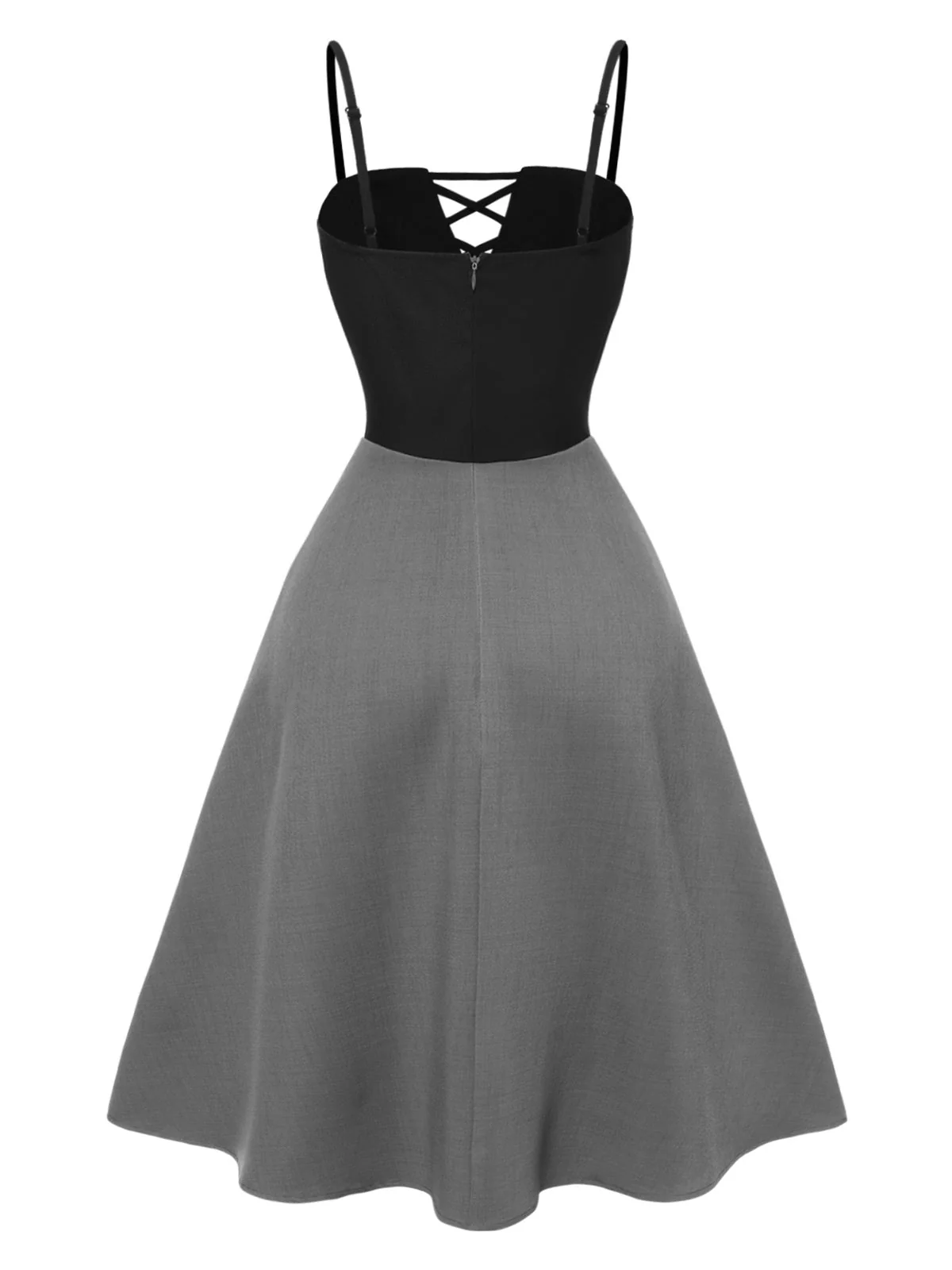 Grau 1940er Farbblock Plissiertes Träger Kleid - Image 4
