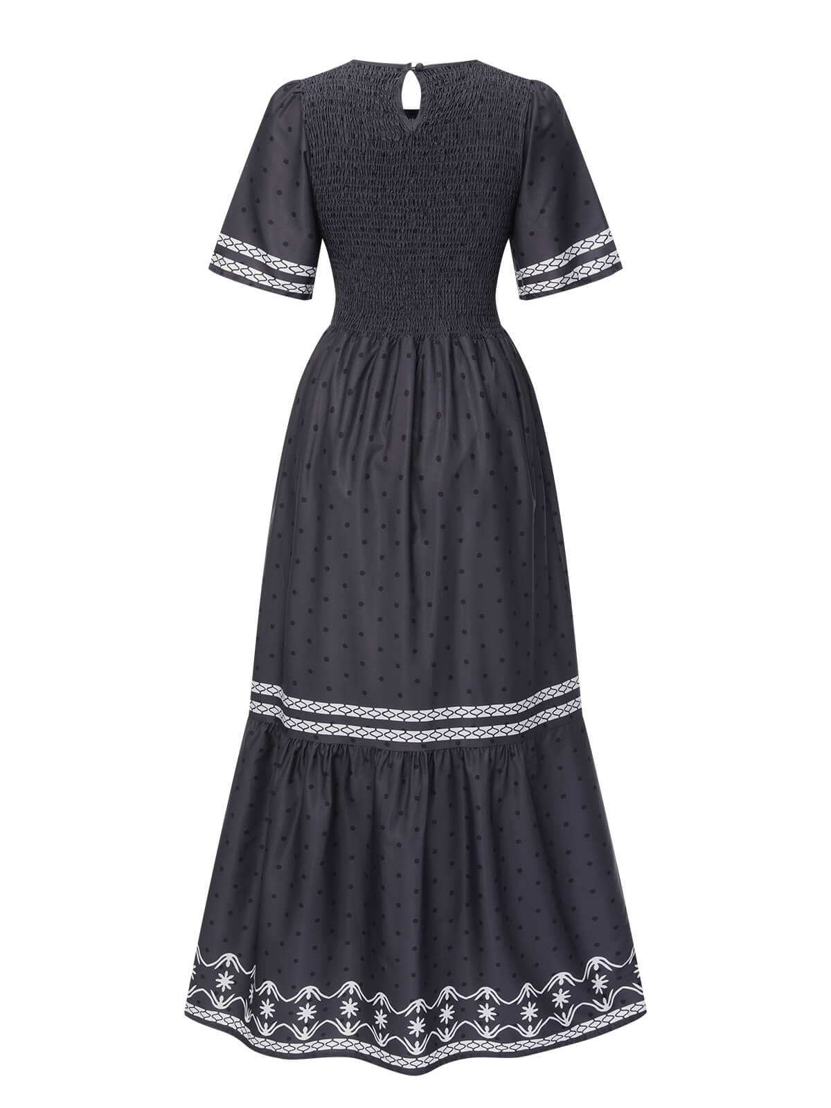 Grau 1940er Gesmokt Dots Moderates Maxikleid - Image 2