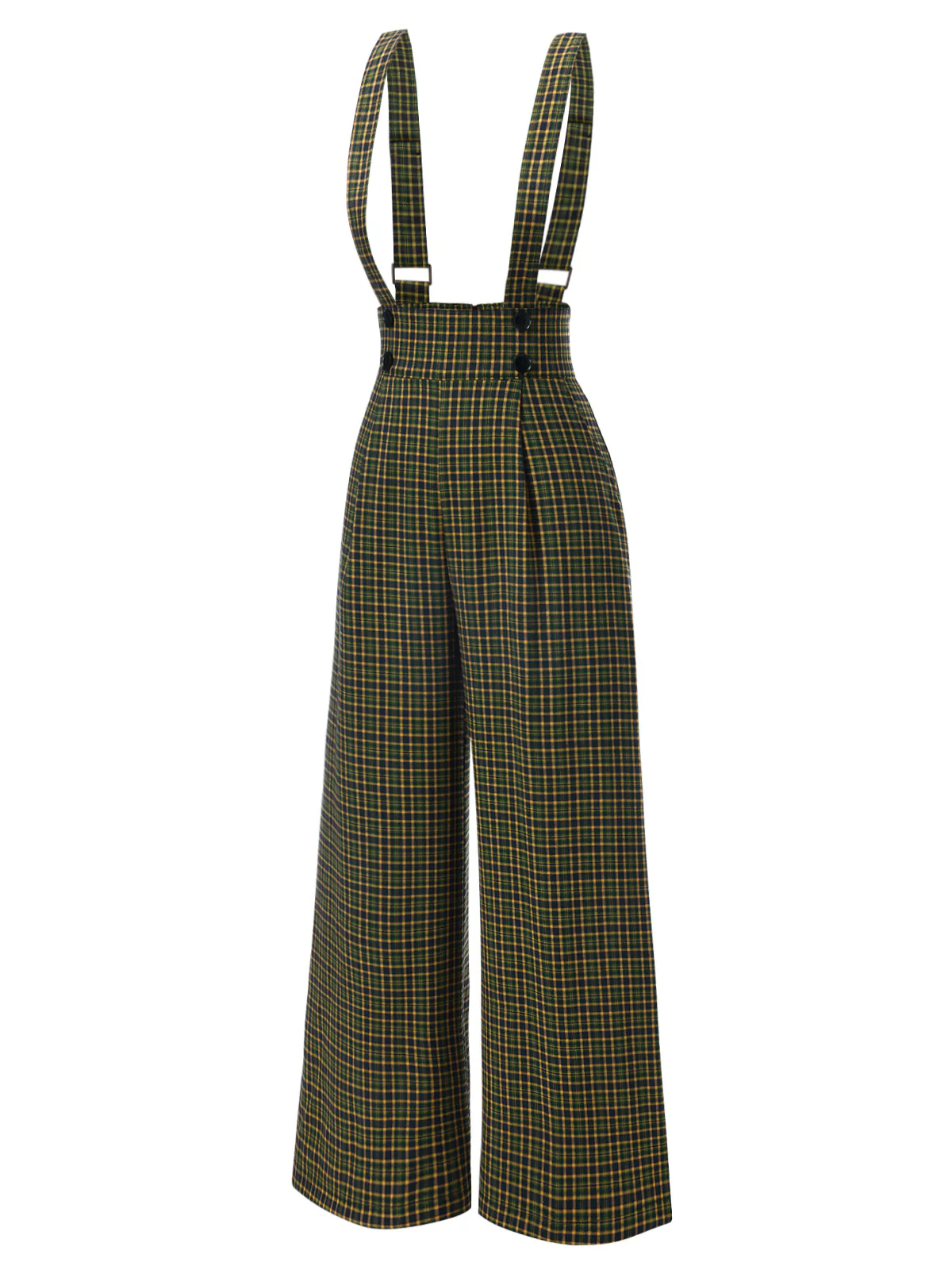 Grau 1940er Glen Plaid Geknöpft Overall Hose - Image 10