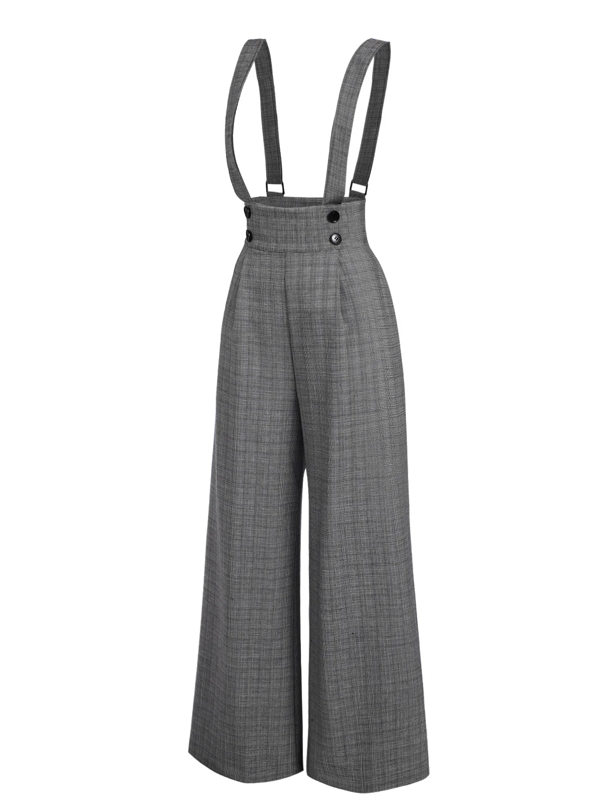 Grau 1940er Glen Plaid Geknöpft Overall Hose - Image 3