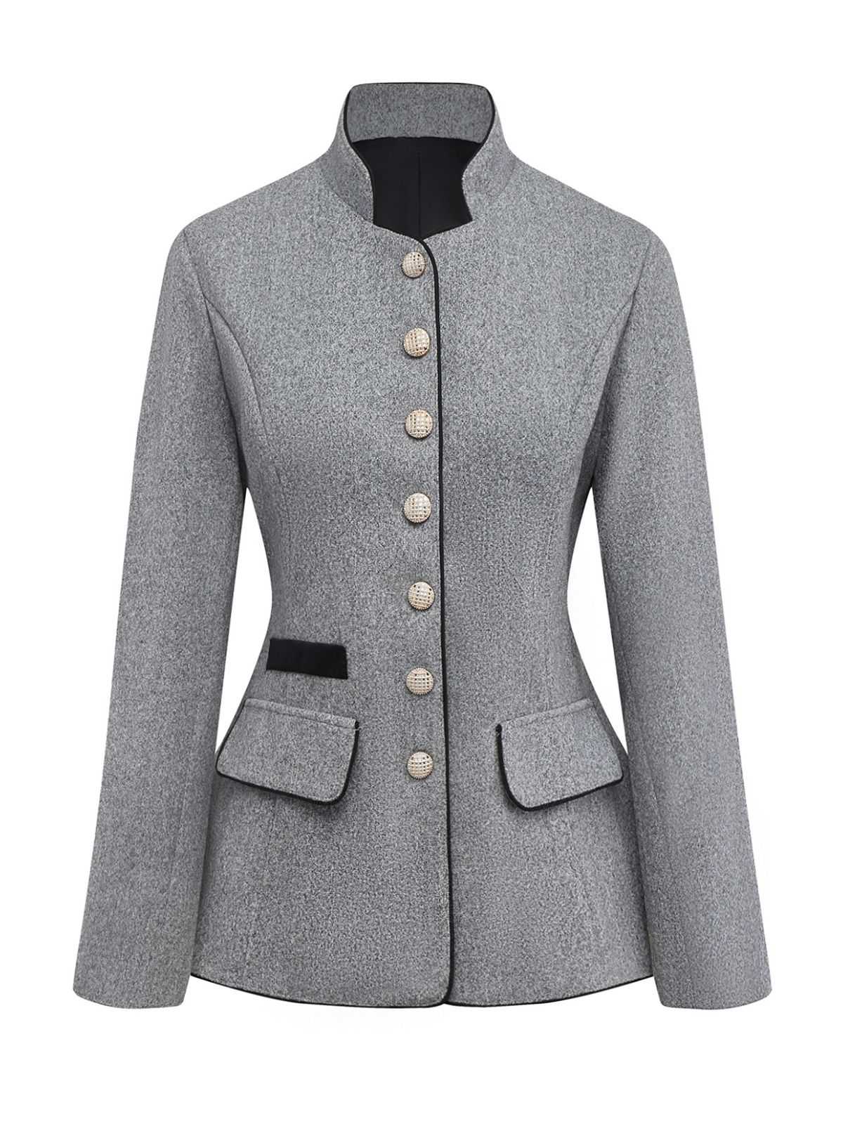 Grau 1940er Kunstwolle Stehkragen Tasten Jacke - Image 2