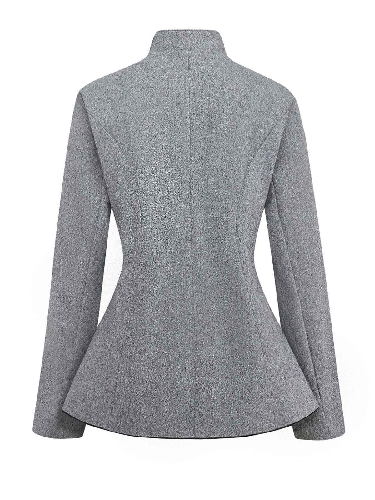 Grau 1940er Kunstwolle Stehkragen Tasten Jacke - Image 3