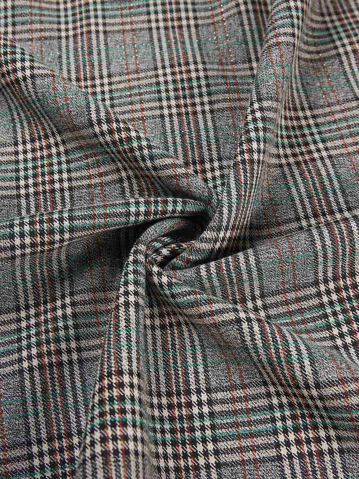 Grau 1940er Tief V-Ausschnitt Tal-Plaid Kleid - Image 16