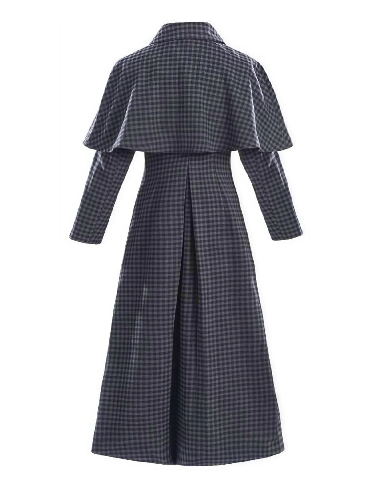 Grau 1950er Halloween Wednesday Plaid Faux-Wolle Cape Mantel - Image 2