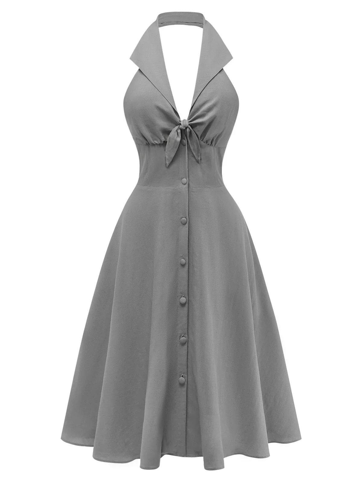[Vorverkauf] Grau 1950er Halter V-Ausschnitt Swing Kleid - Image 2