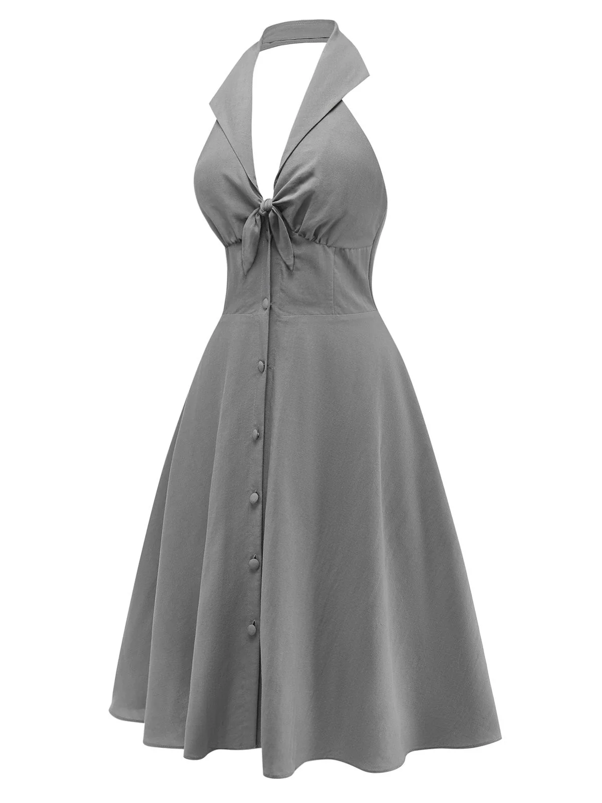 [Vorverkauf] Grau 1950er Halter V-Ausschnitt Swing Kleid - Image 3