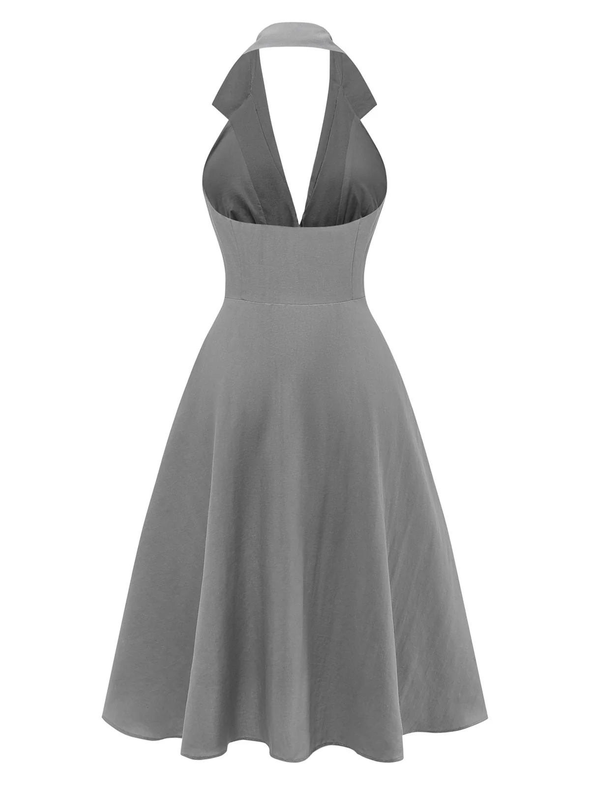 [Vorverkauf] Grau 1950er Halter V-Ausschnitt Swing Kleid - Image 4