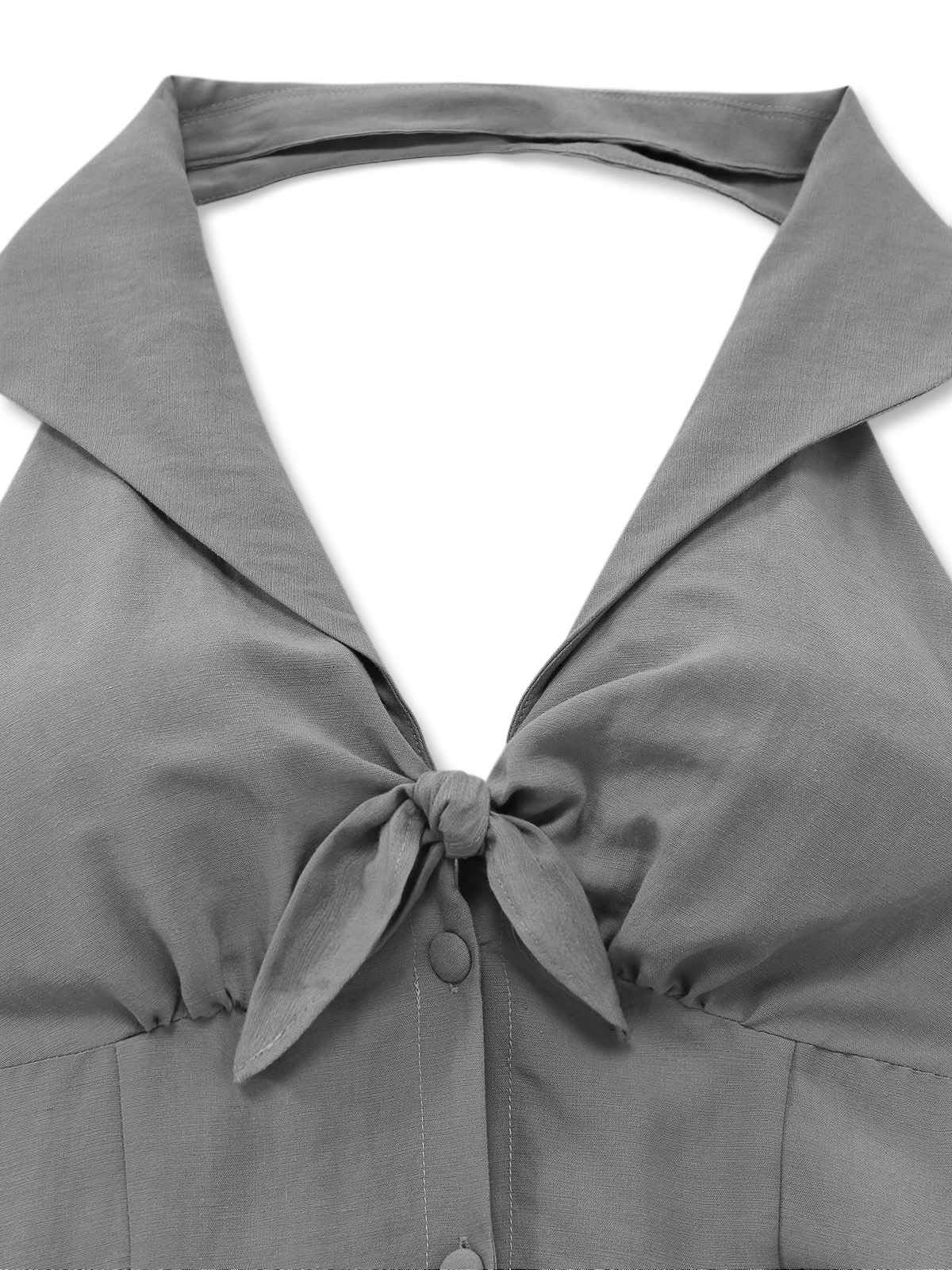 [Vorverkauf] Grau 1950er Halter V-Ausschnitt Swing Kleid - Image 5
