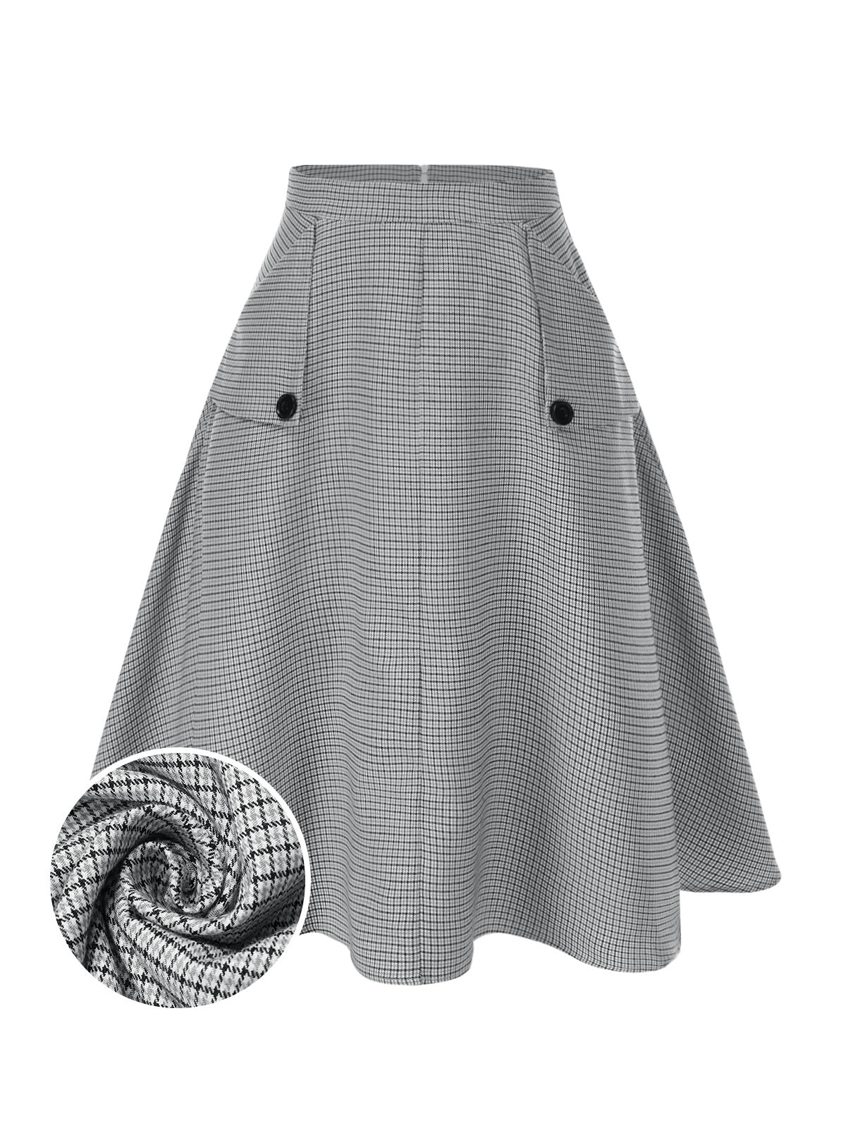 Grau 1950er Hohe-Taille Plaids Tasten Rock - Image 2