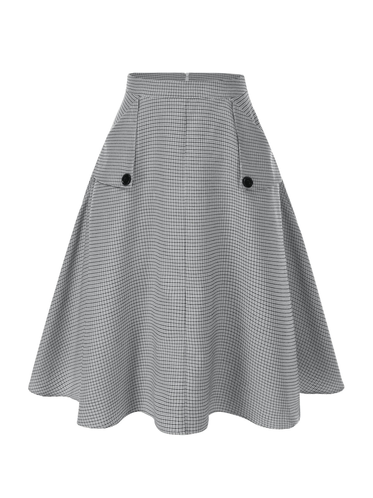 Grau 1950er Hohe-Taille Plaids Tasten Rock - Image 3