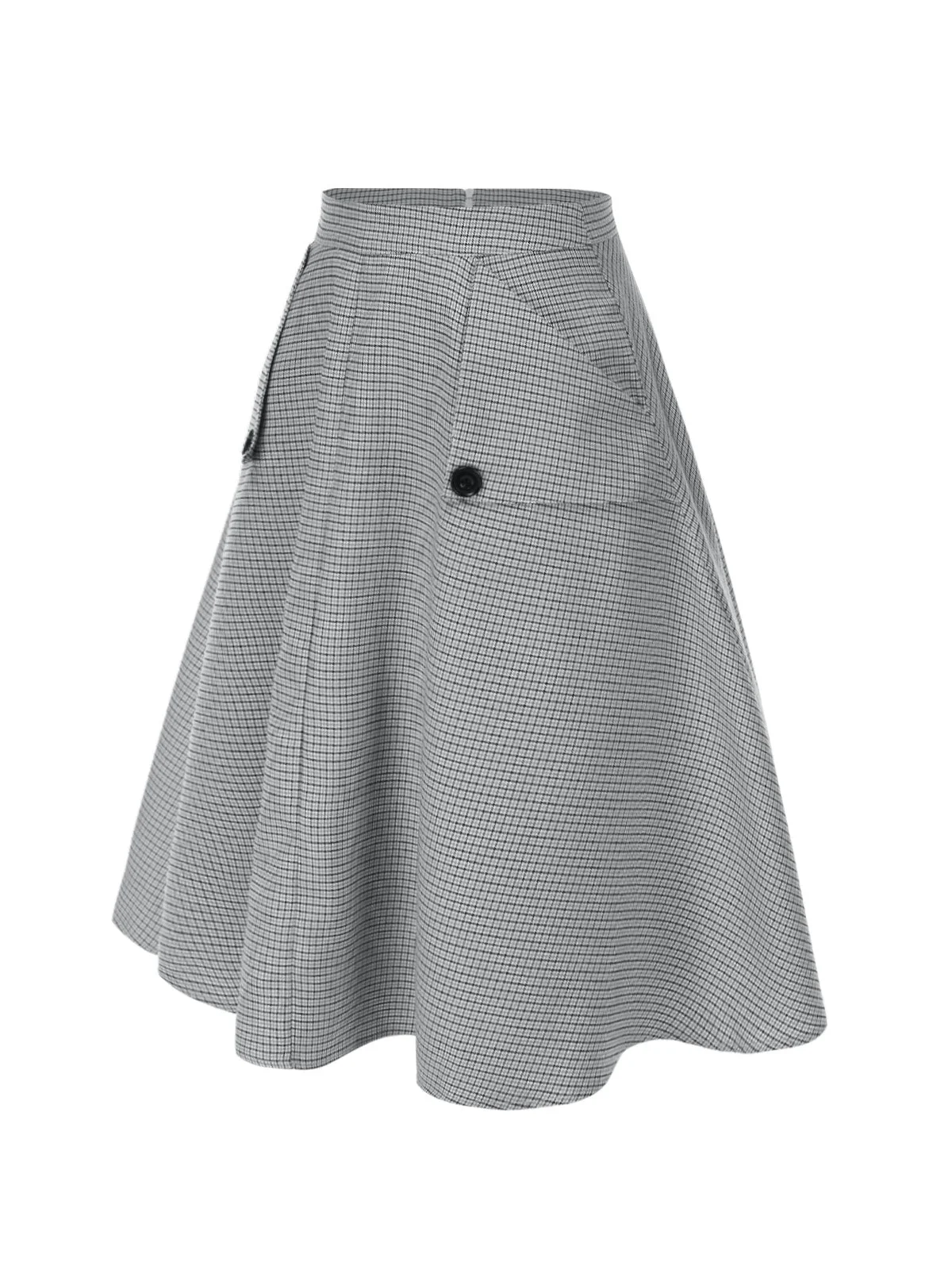 Grau 1950er Hohe-Taille Plaids Tasten Rock - Image 4