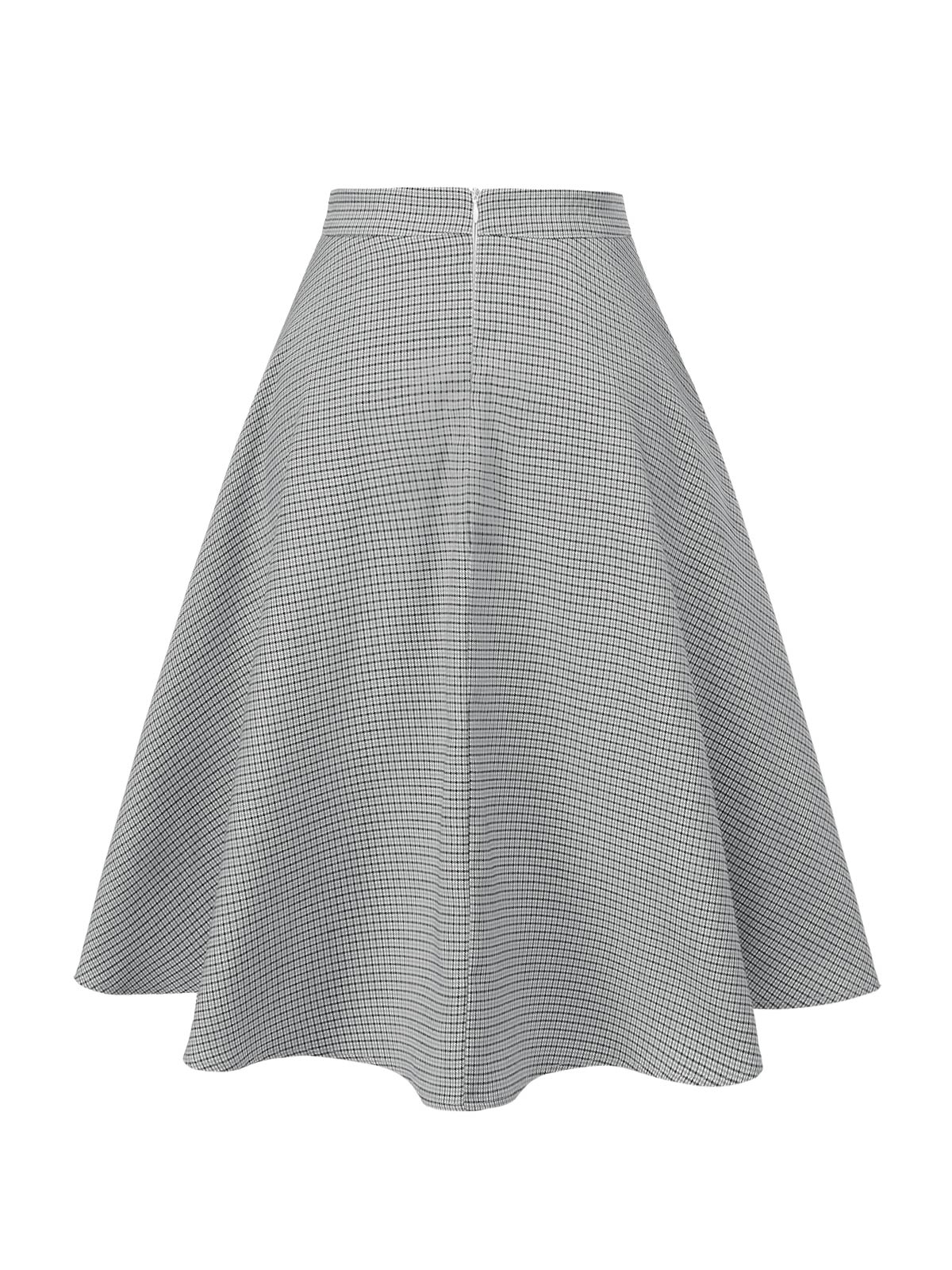 Grau 1950er Hohe-Taille Plaids Tasten Rock - Image 5