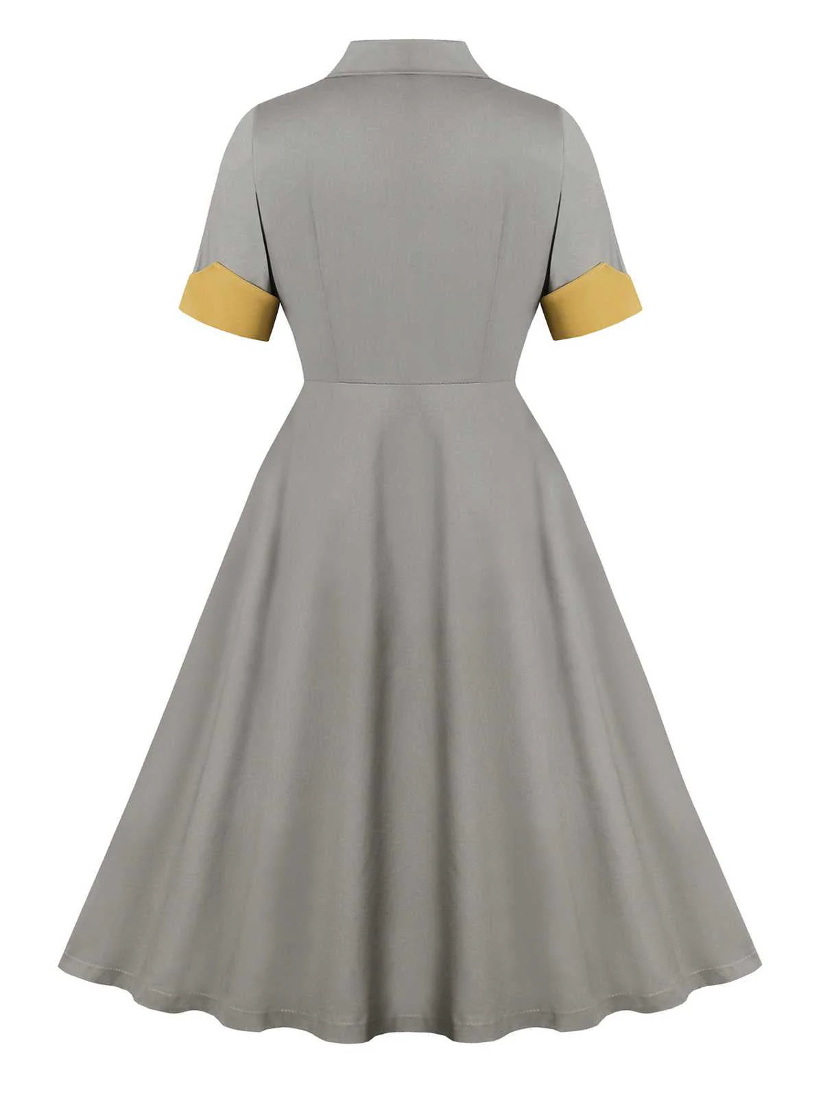 Grau 1950er Revers Taschen Swing Kleid - Image 2