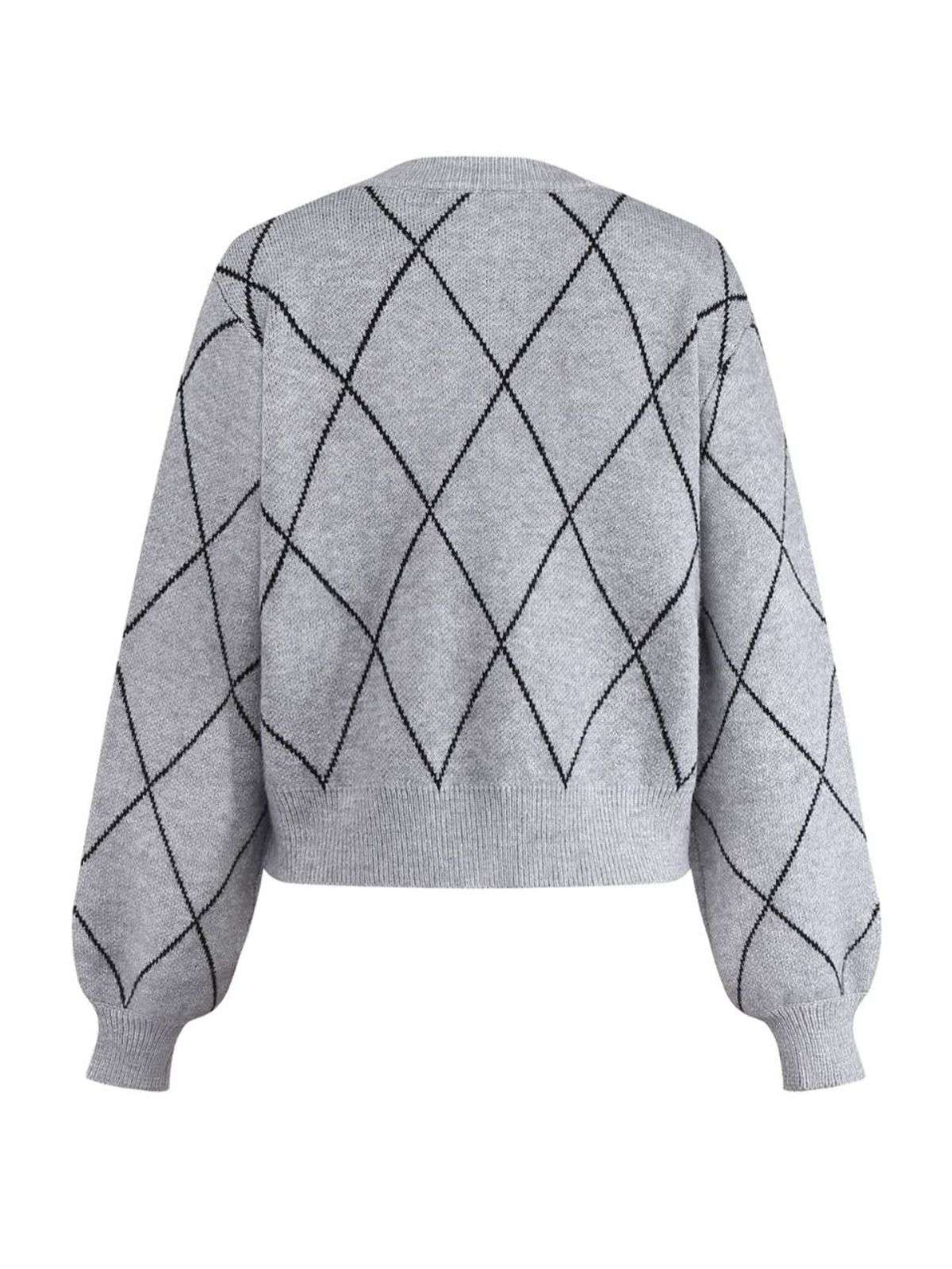 Grau 1950er Rundhals Bogen Pullover - Image 3