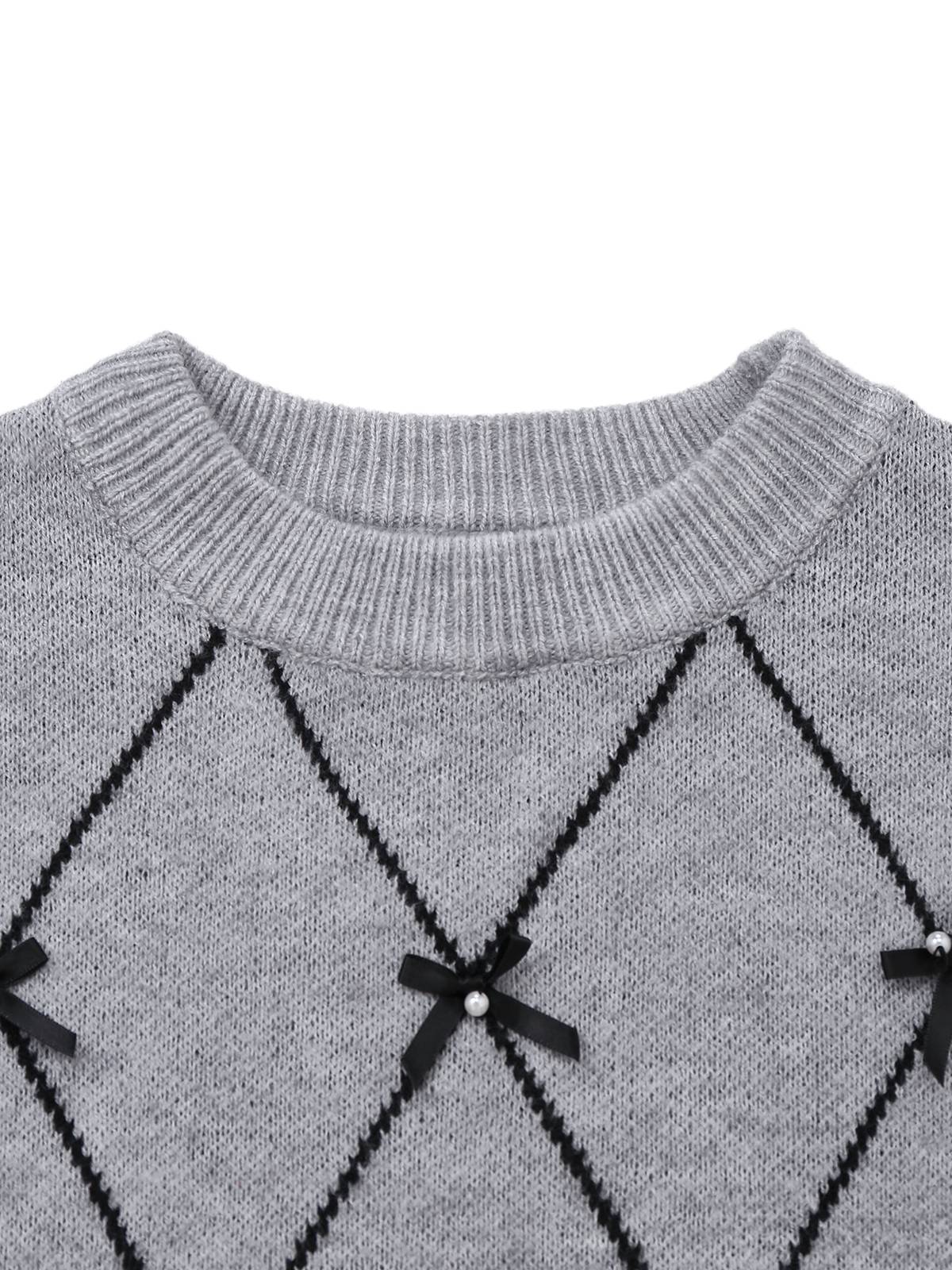 Grau 1950er Rundhals Bogen Pullover - Image 4