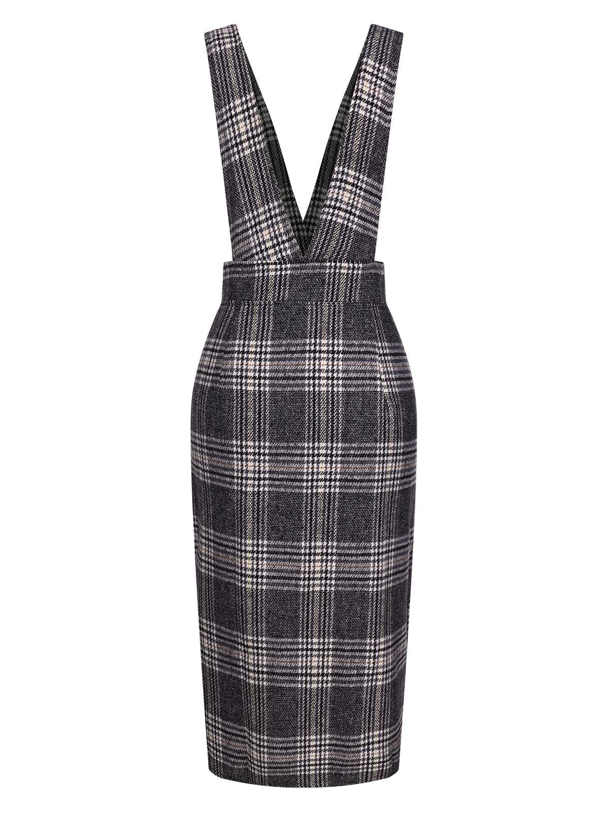 Grau 1960er Geknöpft Plaid Schürze Kleid - Image 2