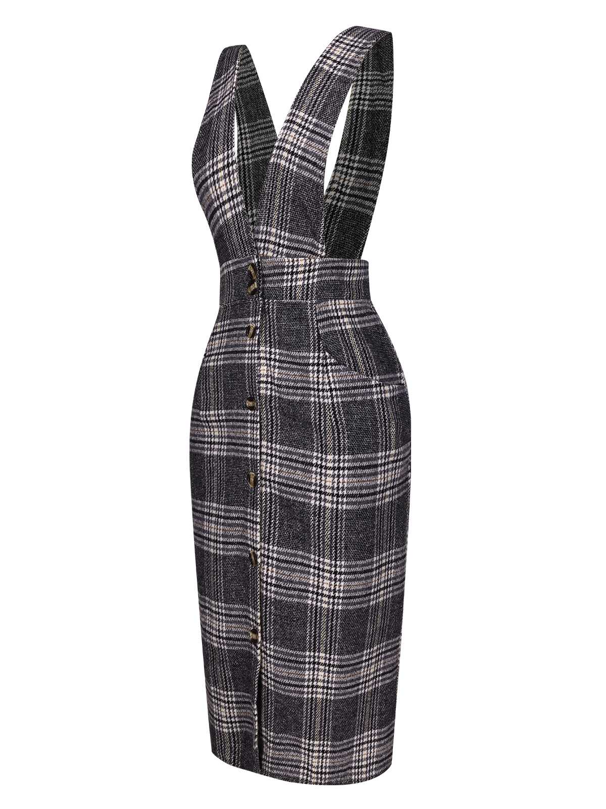 Grau 1960er Geknöpft Plaid Schürze Kleid - Image 3
