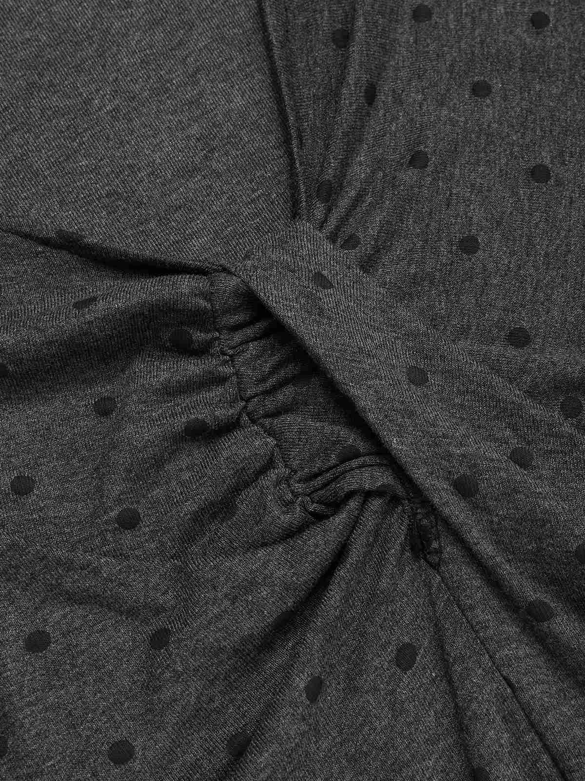 Grau 1960er Tupfen V-Ausschnitt Enges Kleid - Image 3