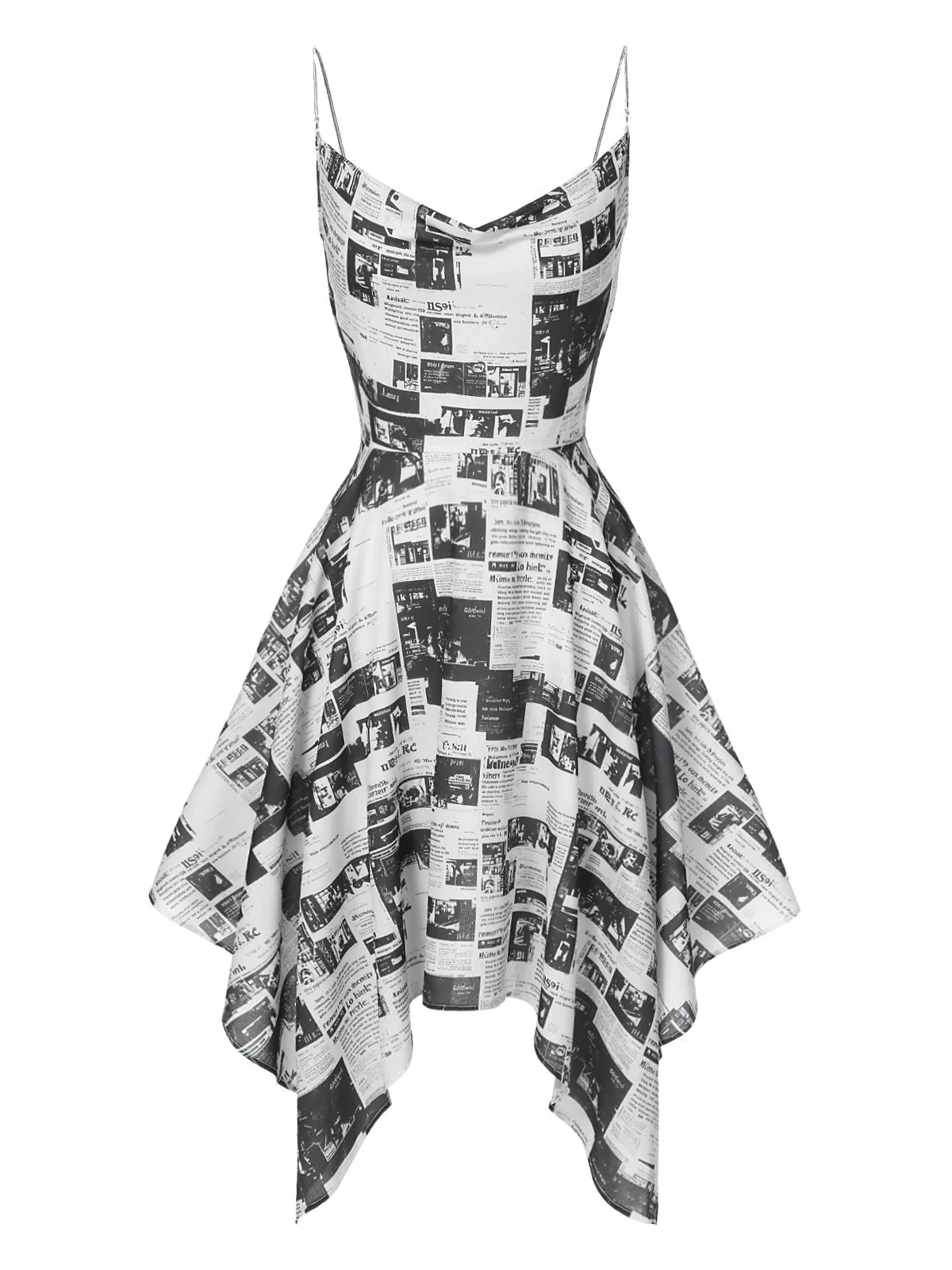 Grau 1970er Spaghetti Träger Zeitung Kleid - Image 2