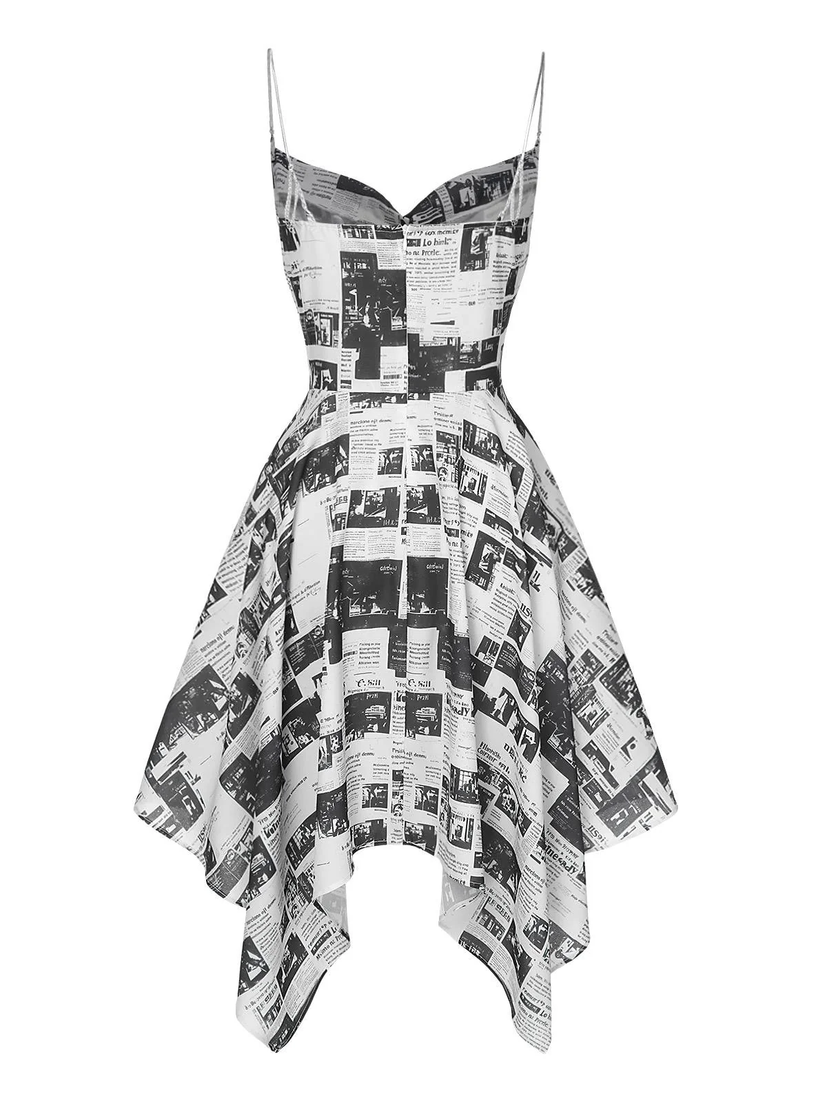 Grau 1970er Spaghetti Träger Zeitung Kleid - Image 4