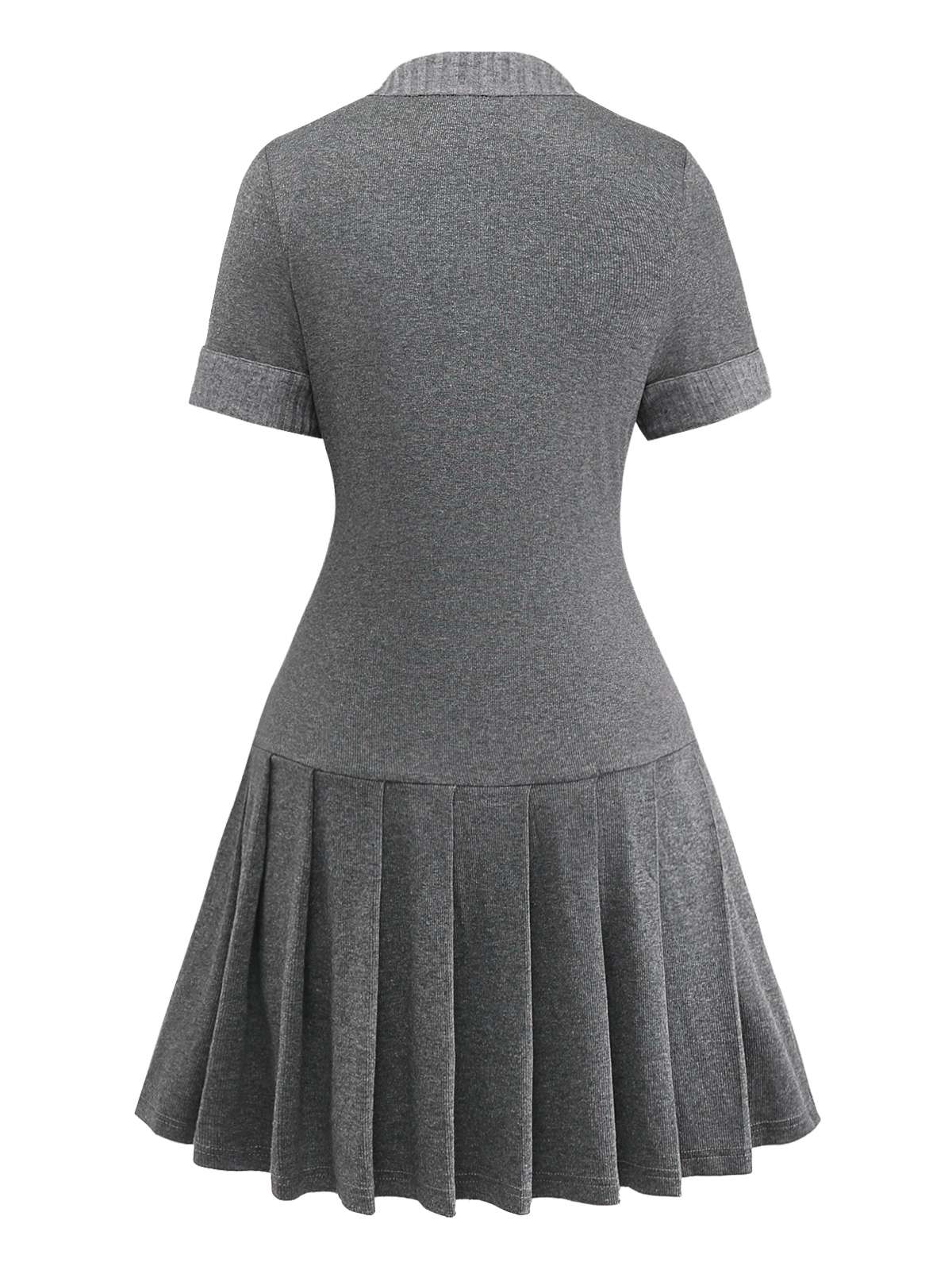 Grau 1970er Stricken Leder Schnalle Plissiertes Kleid - Image 9
