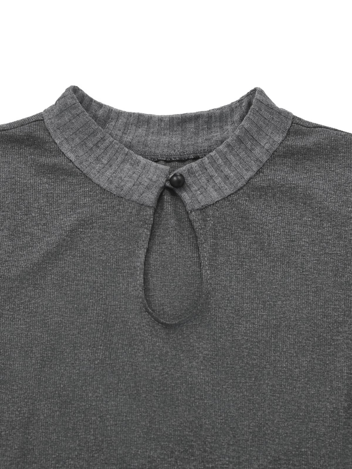 Grau 1970er Stricken Leder Schnalle Plissiertes Kleid - Image 10