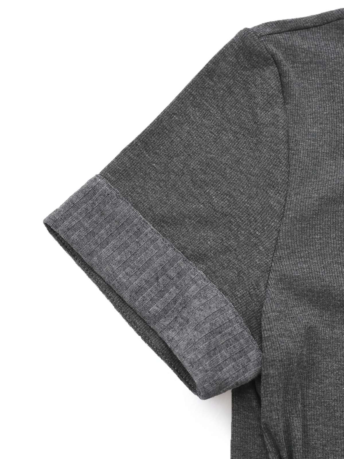 Grau 1970er Stricken Leder Schnalle Plissiertes Kleid - Image 11