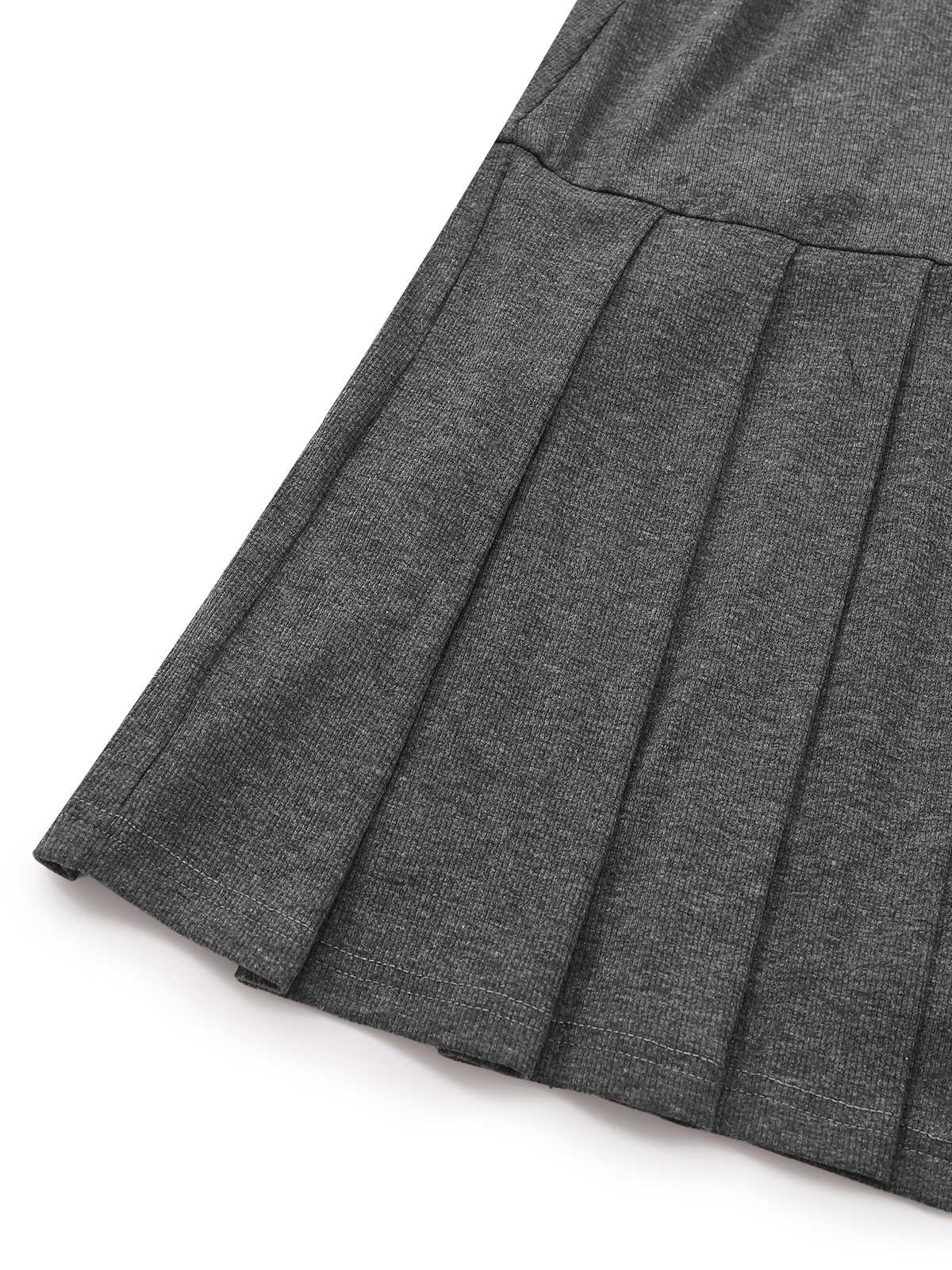 Grau 1970er Stricken Leder Schnalle Plissiertes Kleid - Image 13