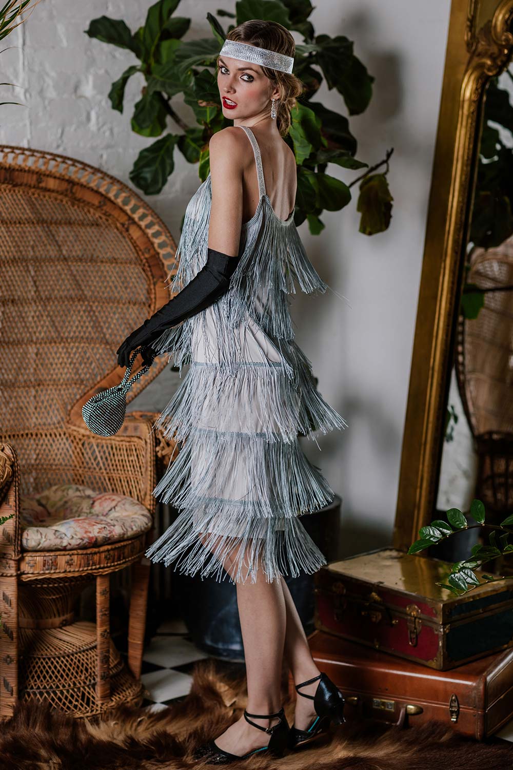 GRAU 1920ER FRINGE GROßE GATSBY KLEID MIT GÜRTEL - Image 4