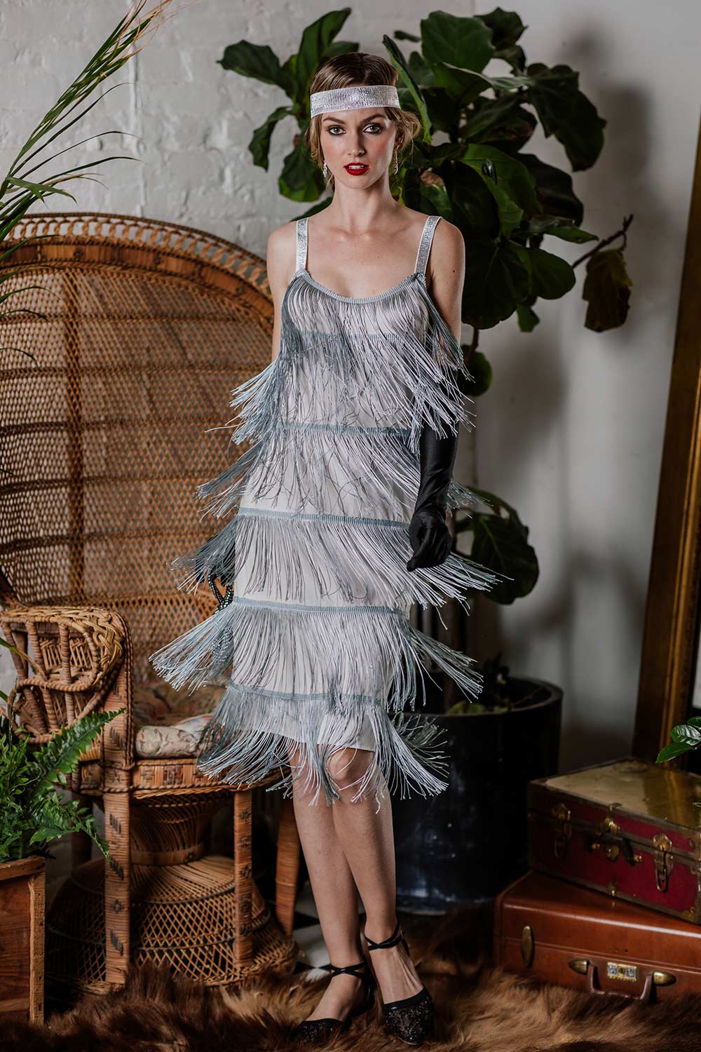 GRAU 1920ER FRINGE GROßE GATSBY KLEID MIT GÜRTEL - Image 5