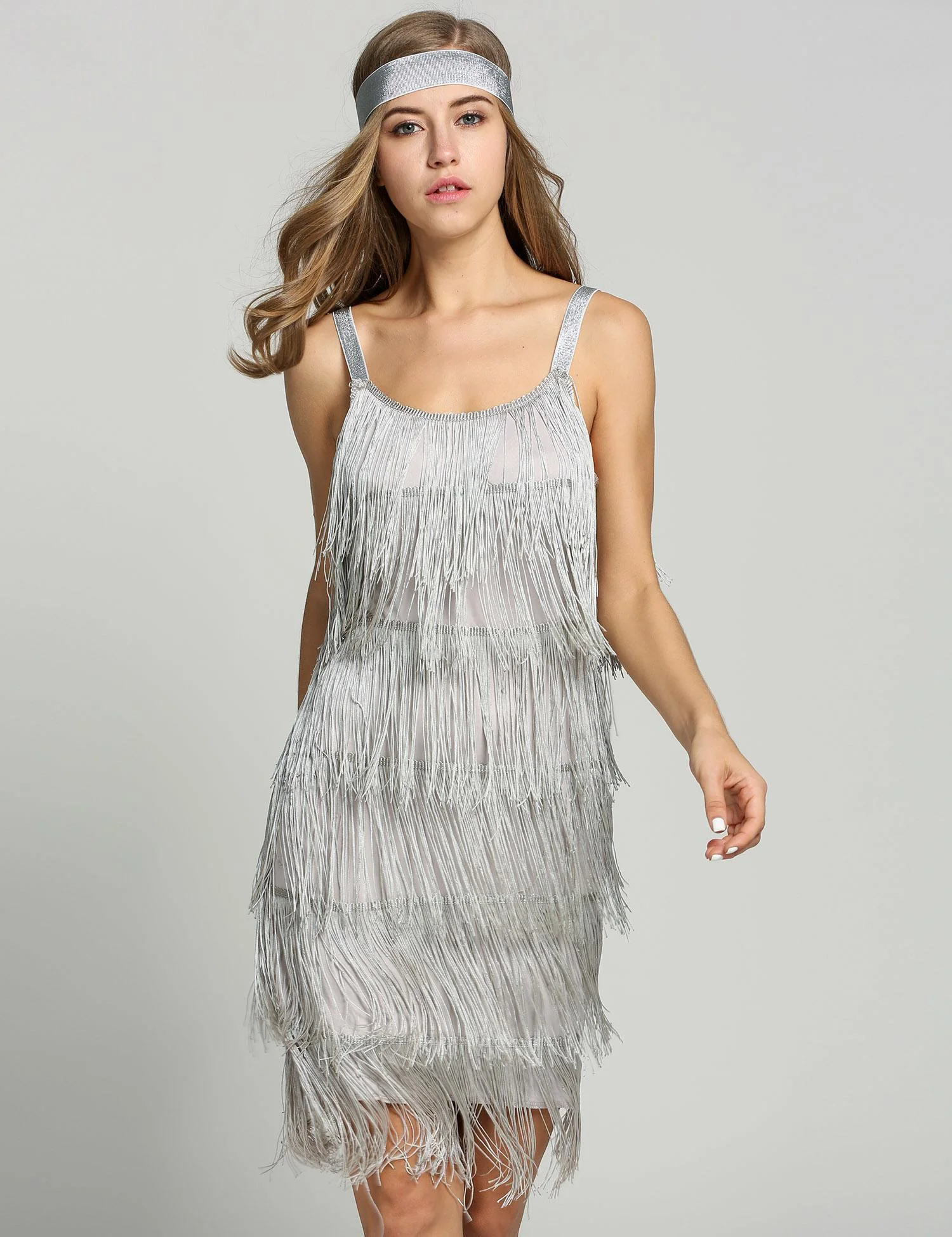 GRAU 1920ER FRINGE GROßE GATSBY KLEID MIT GÜRTEL - Image 6
