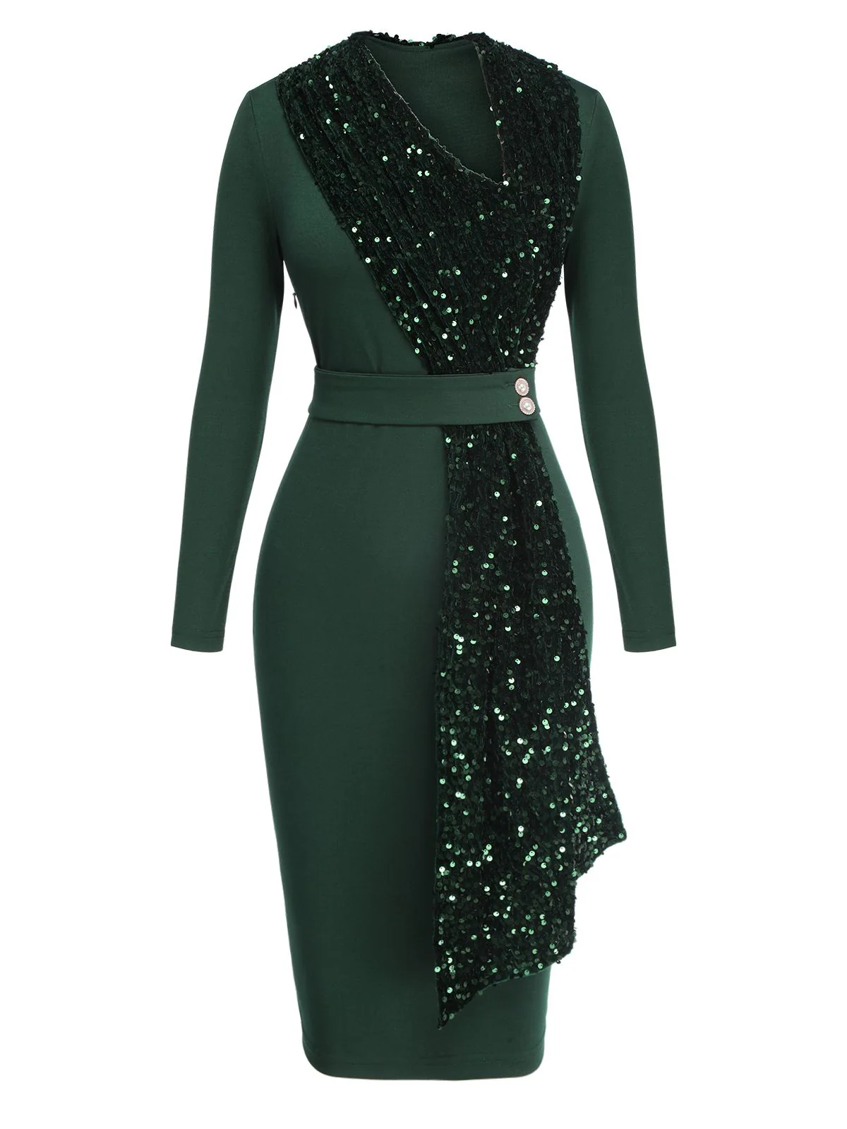 Grün 1960er Glitzer Patchwork Gürtelkleid - Image 3